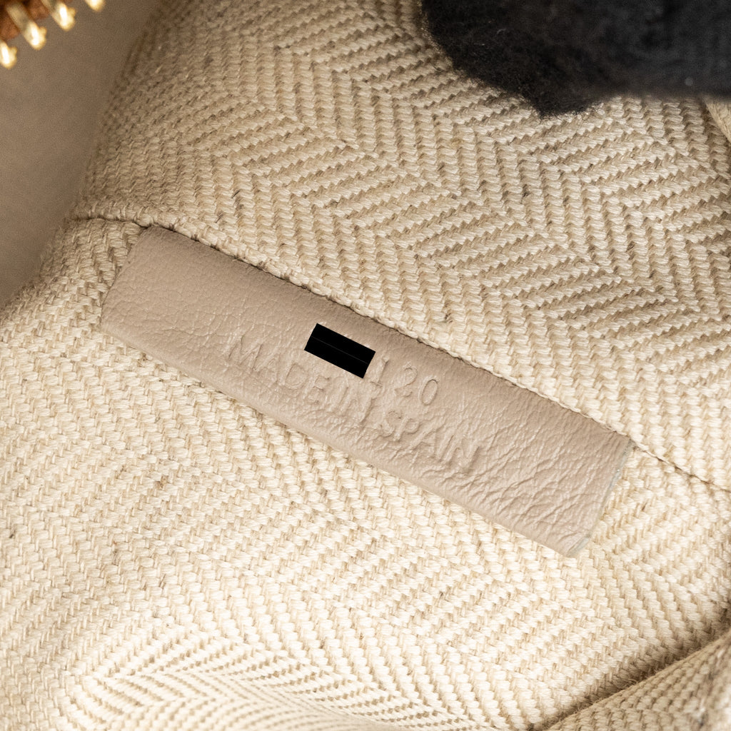 LOEWE SMALL CUBI BAG ANAGRAM JACQUARD CANVAS / CALFSKIN BEIGE / TAN GHW