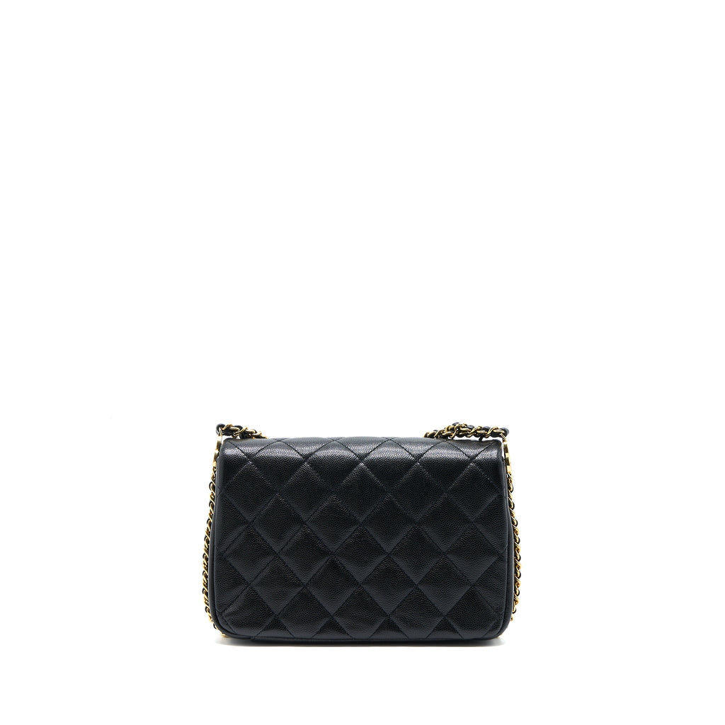 CHANEL 23C MINI FLAP BAG WITH CC LOGO CHAIN GRAINED CALFSKIN BLACK GHW (MICROCHIP)