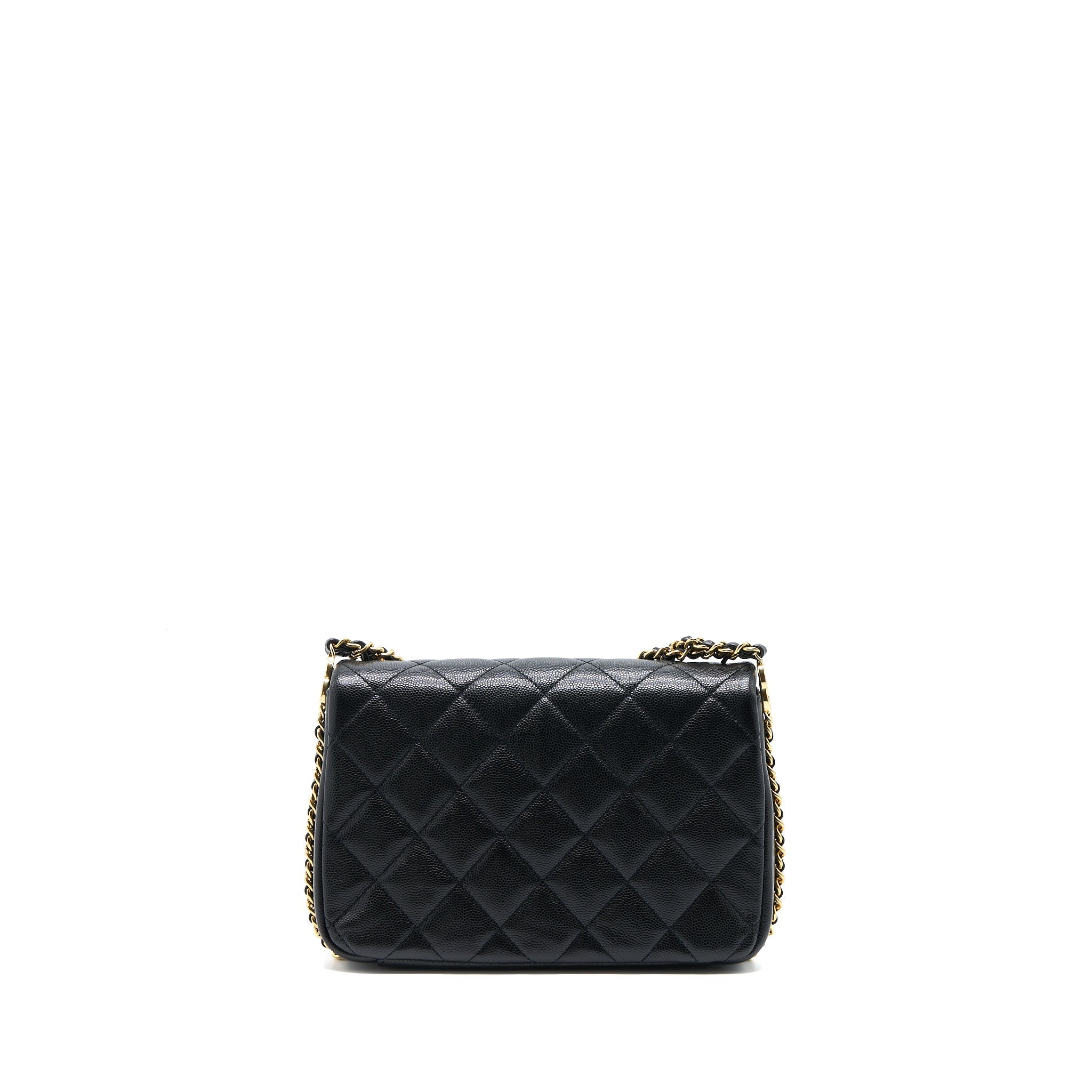 CHANEL 23C MINI FLAP BAG WITH CC LOGO CHAIN GRAINED CALFSKIN BLACK GHW (MICROCHIP)