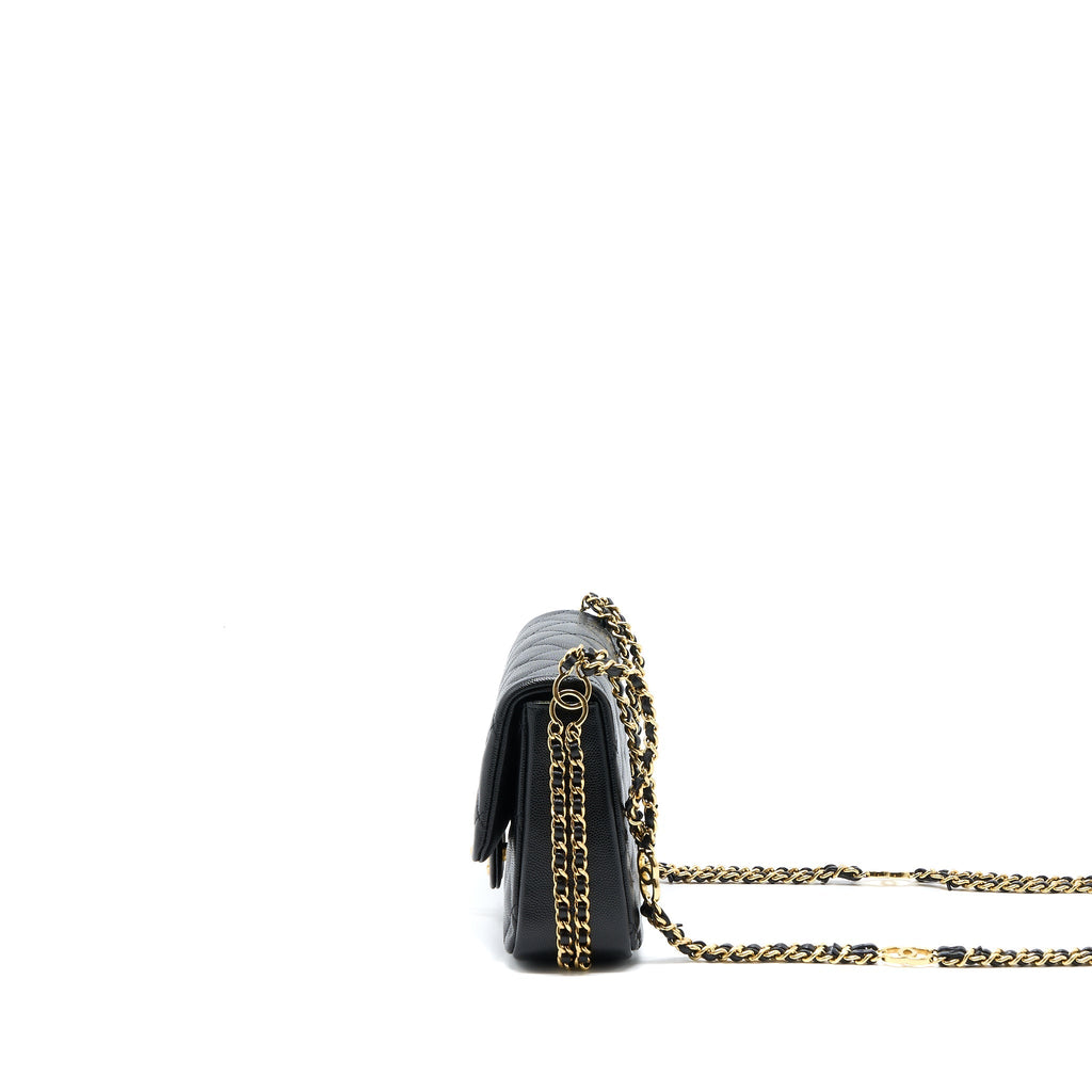 CHANEL 23C MINI FLAP BAG WITH CC LOGO CHAIN GRAINED CALFSKIN BLACK GHW (MICROCHIP)