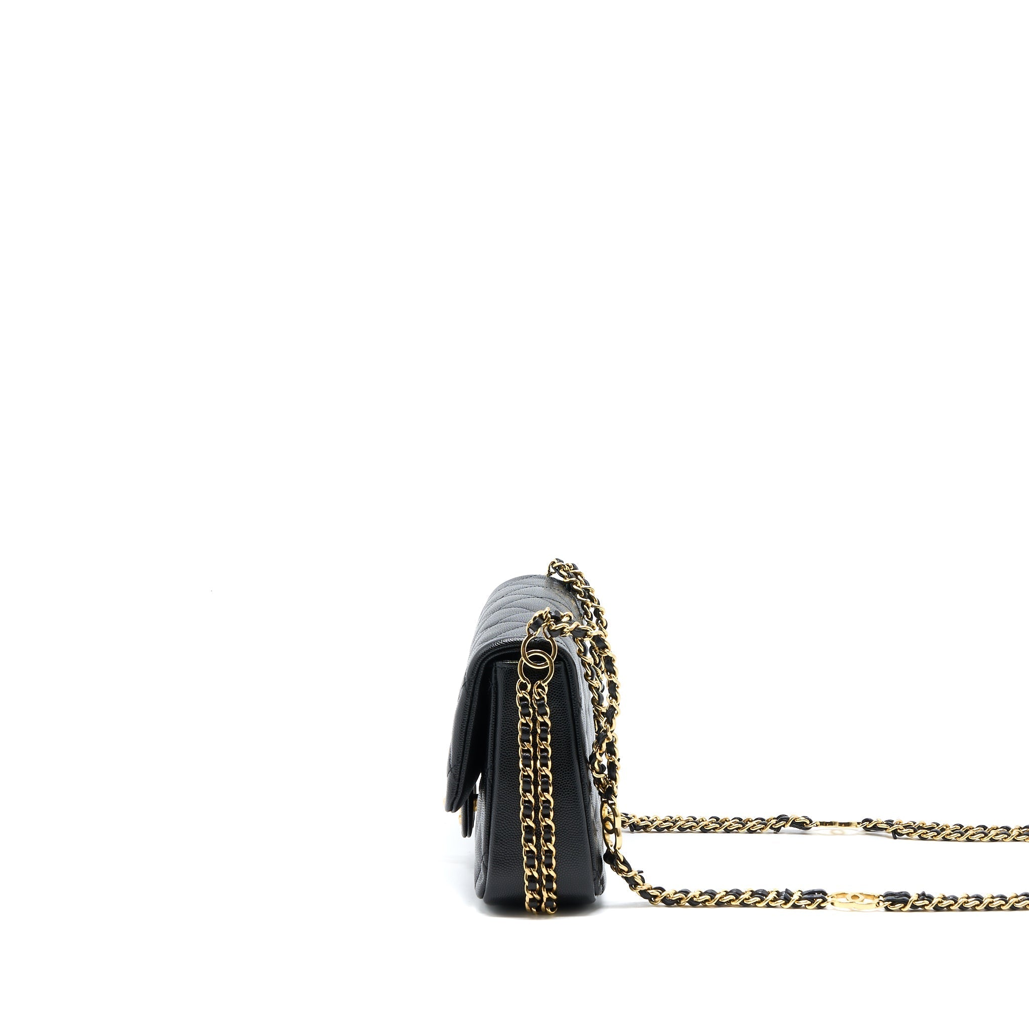 CHANEL 23C MINI FLAP BAG WITH CC LOGO CHAIN GRAINED CALFSKIN BLACK GHW (MICROCHIP)