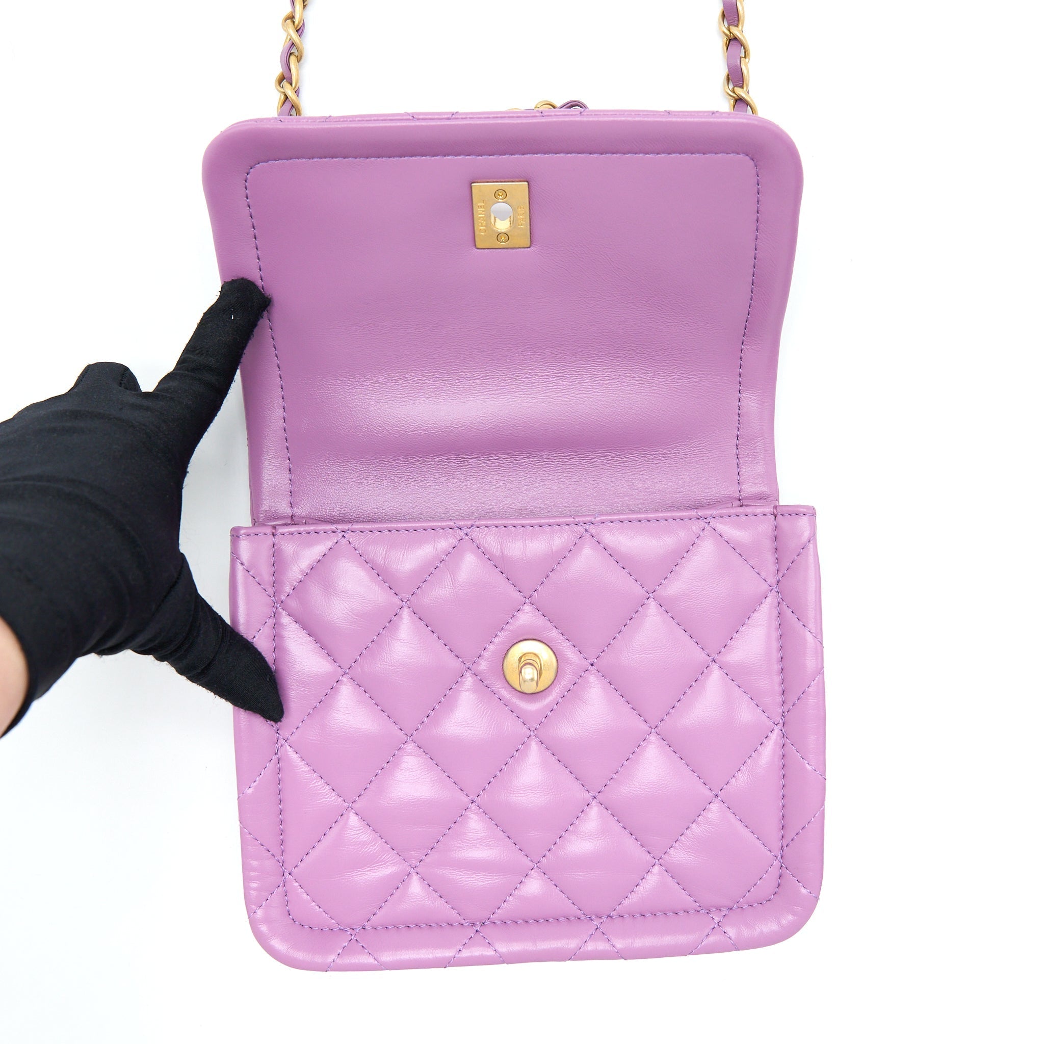 CHANEL SQUARE FLAP BAG LAMBSKIN LIGHT PURPLE BRUSHED GHW