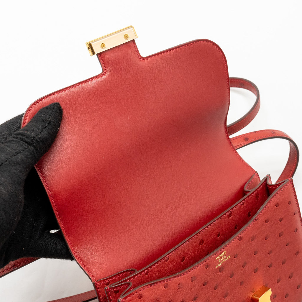 HERMES MINI CONSTANCE OSTRICH ROUGE VIF GHW