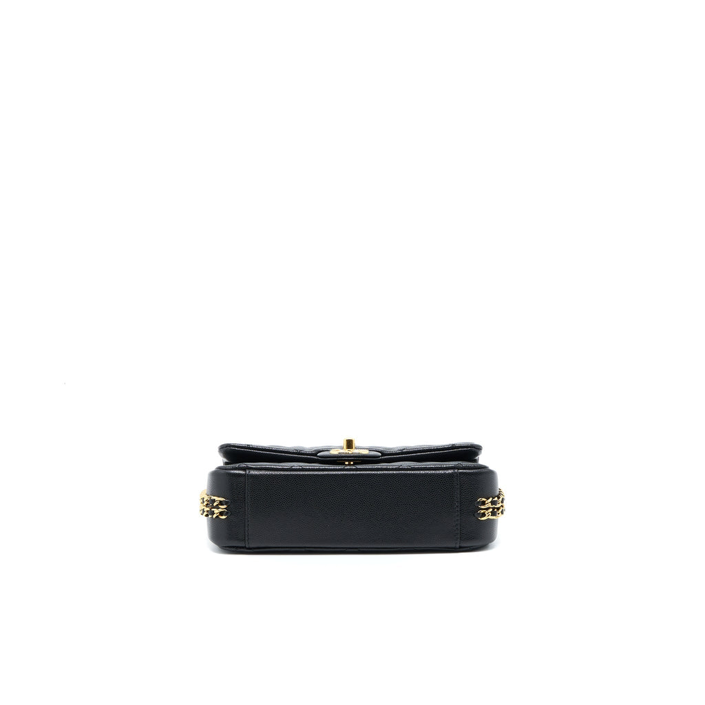 CHANEL 23C MINI FLAP BAG WITH CC LOGO CHAIN GRAINED CALFSKIN BLACK GHW (MICROCHIP)