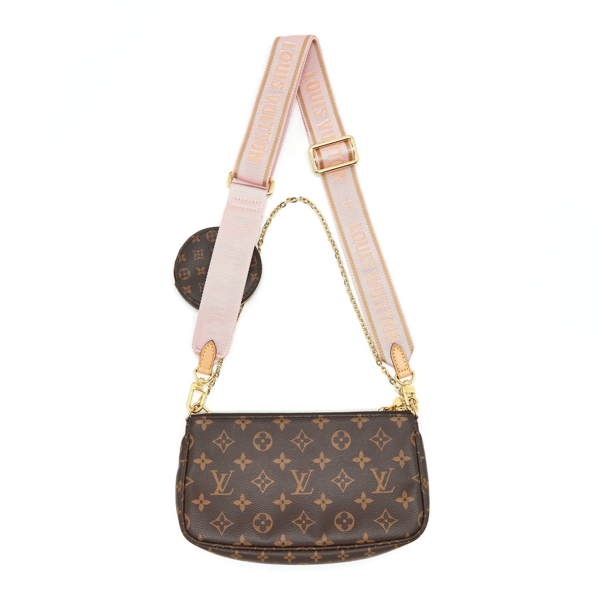 LOUIS VUITTON MULTI POCHETTE ACCESSORIES PINK STRAP MONOGRAM CANVAS GHW