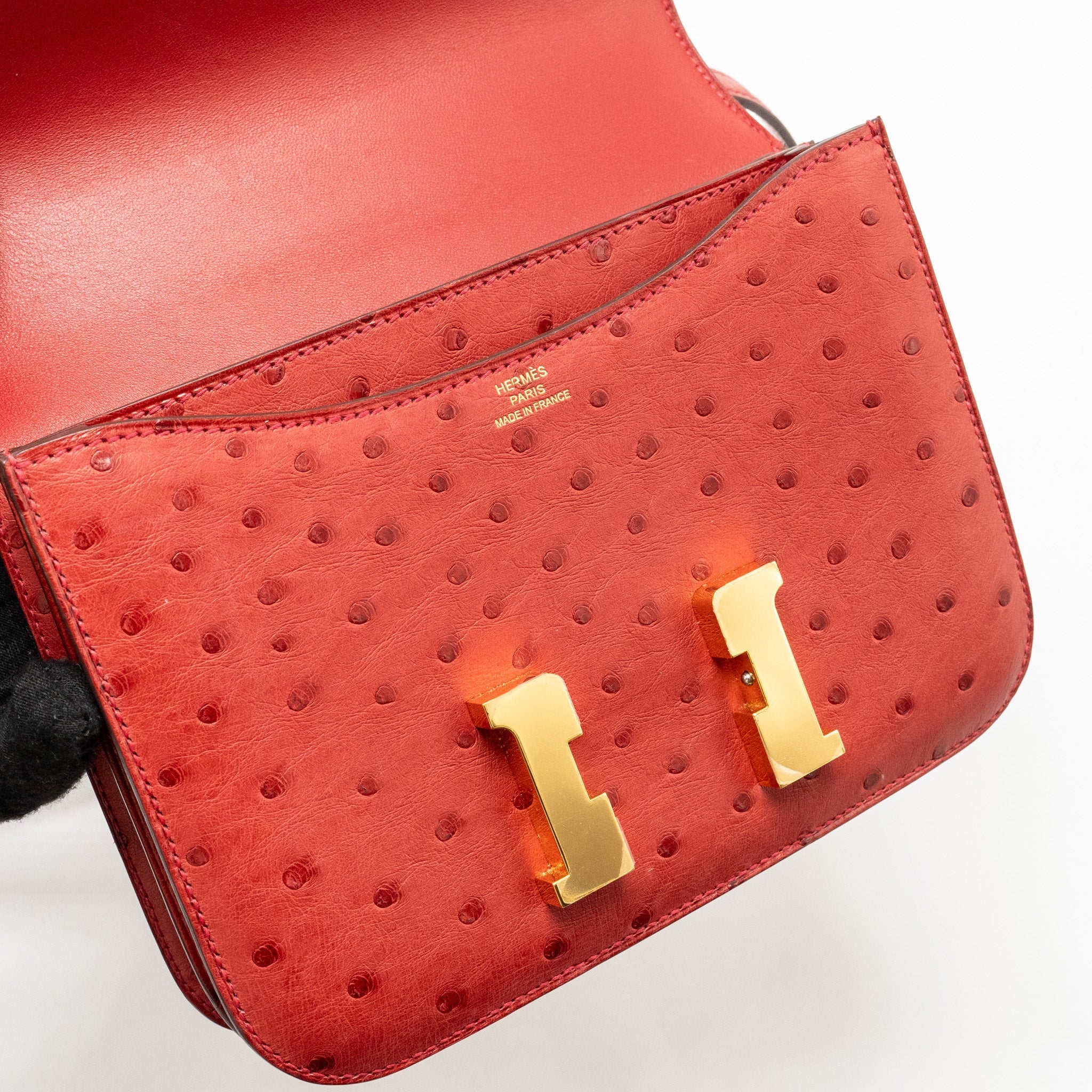 HERMES MINI CONSTANCE OSTRICH ROUGE VIF GHW