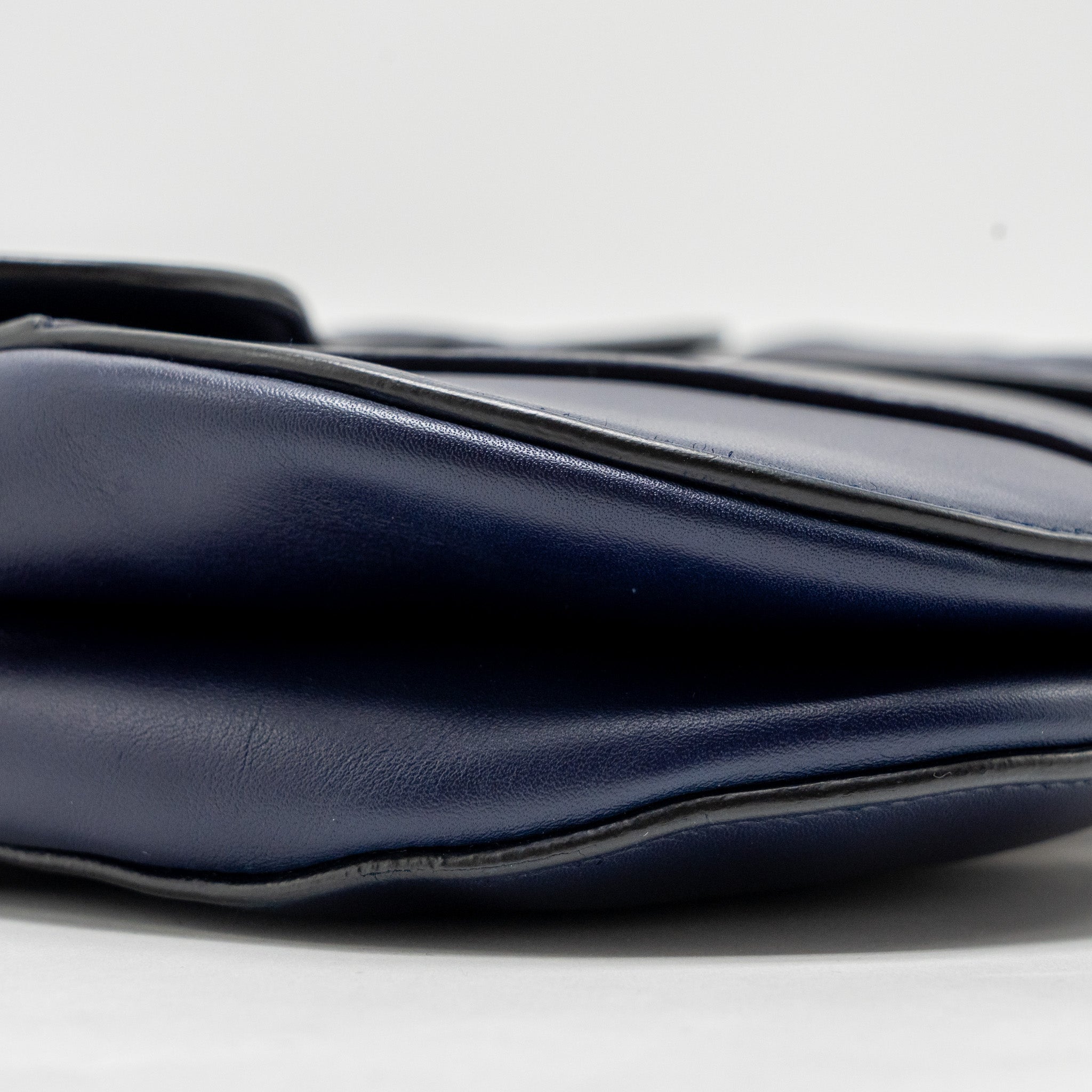 DIOR MEDIUM SADDLE BAG CALFSKIN NAVY GHW WITH BLACK OBLIQUE STRAP