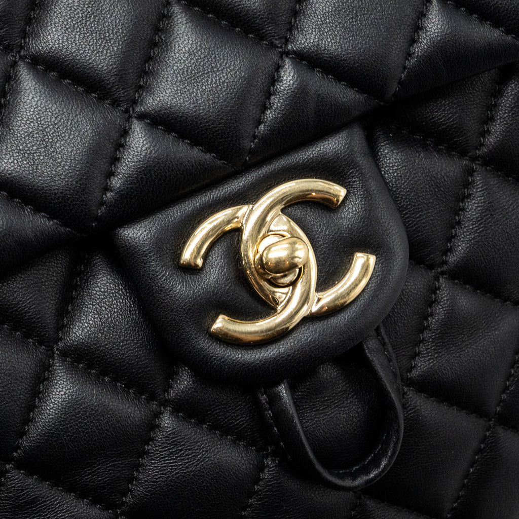 CHANEL QUILTED FLAP BACKPACK LAMBSKIN BLACK GHW
