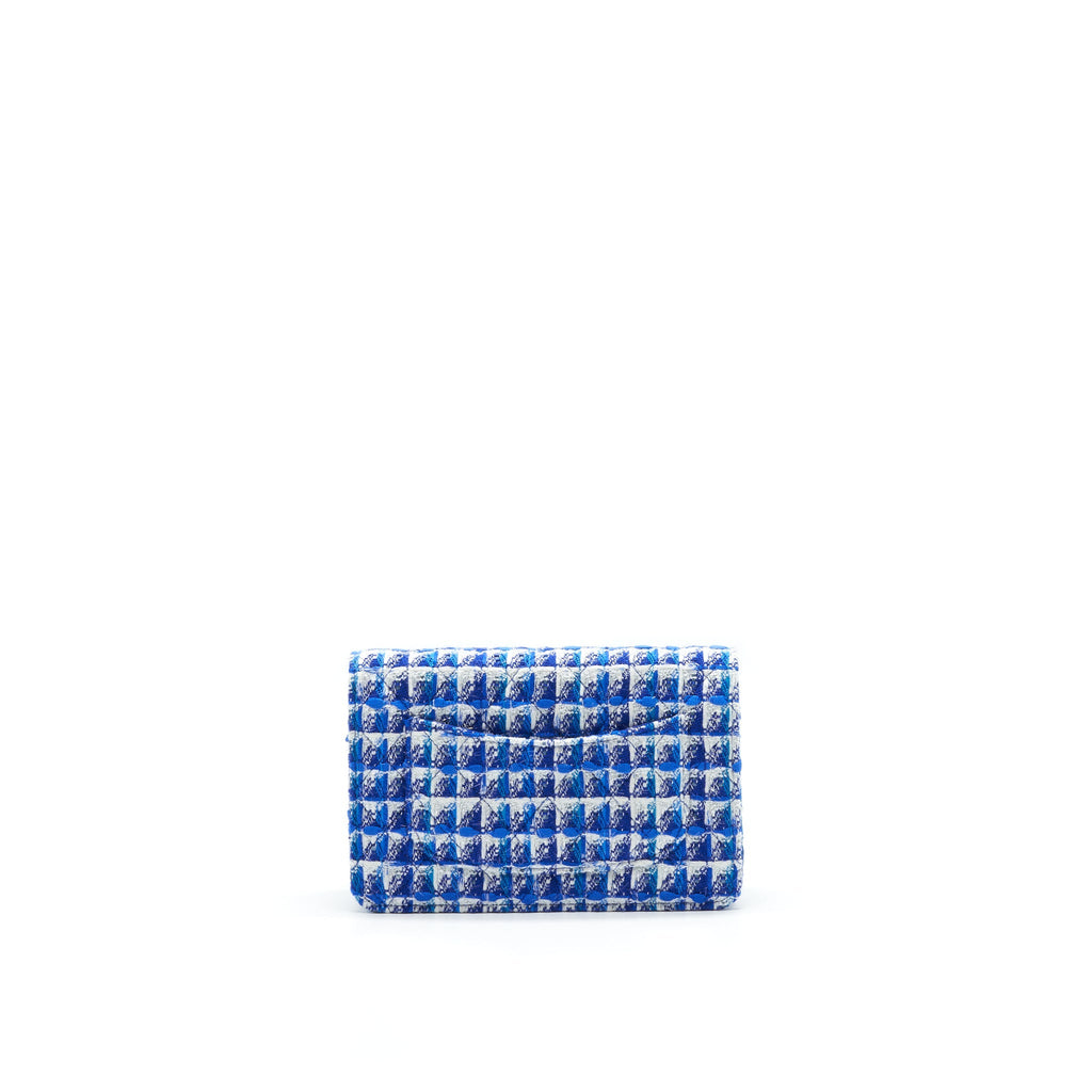 CHANEL TWEED QUILTED WALLET ON CHAIN WOC BLUE