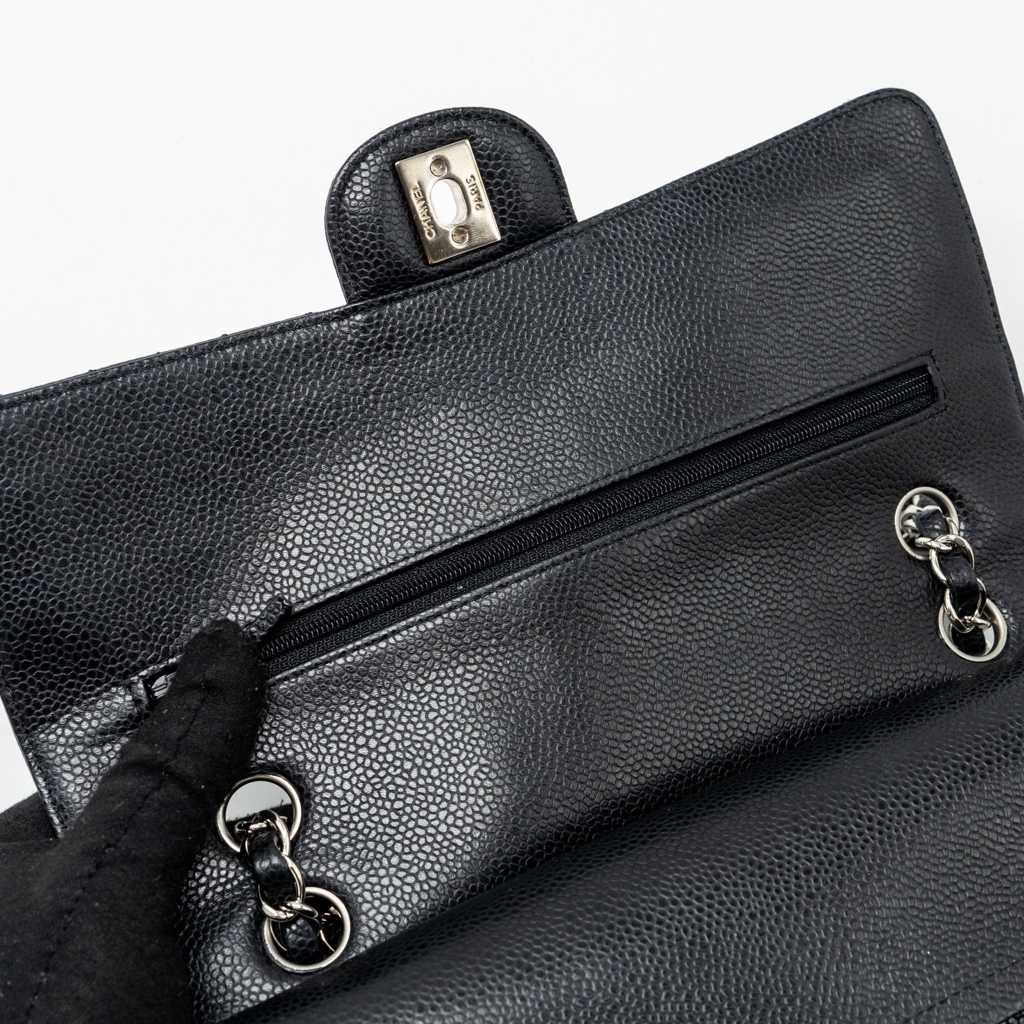 CHANEL MEDIUM CLASSIC DOUBLE FLAP BAG CAVIAR BLACK SHW