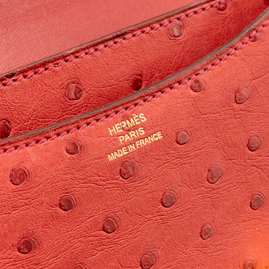 HERMES MINI CONSTANCE OSTRICH ROUGE VIF GHW