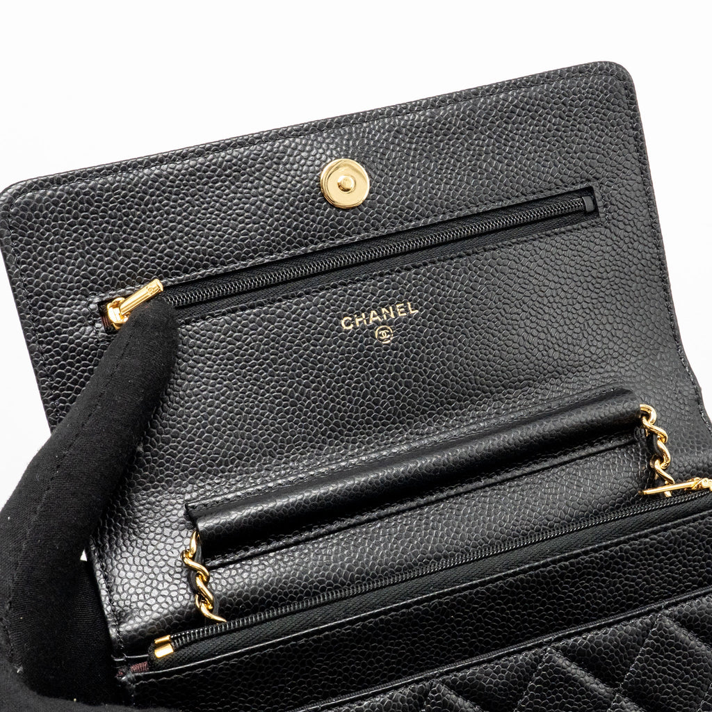 CHANEL CLASSIC WALLET ON CHAIN CAVIAR BLACK GHW (MICROCHIP)