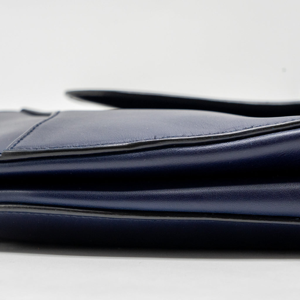 DIOR MEDIUM SADDLE BAG CALFSKIN NAVY GHW WITH BLACK OBLIQUE STRAP