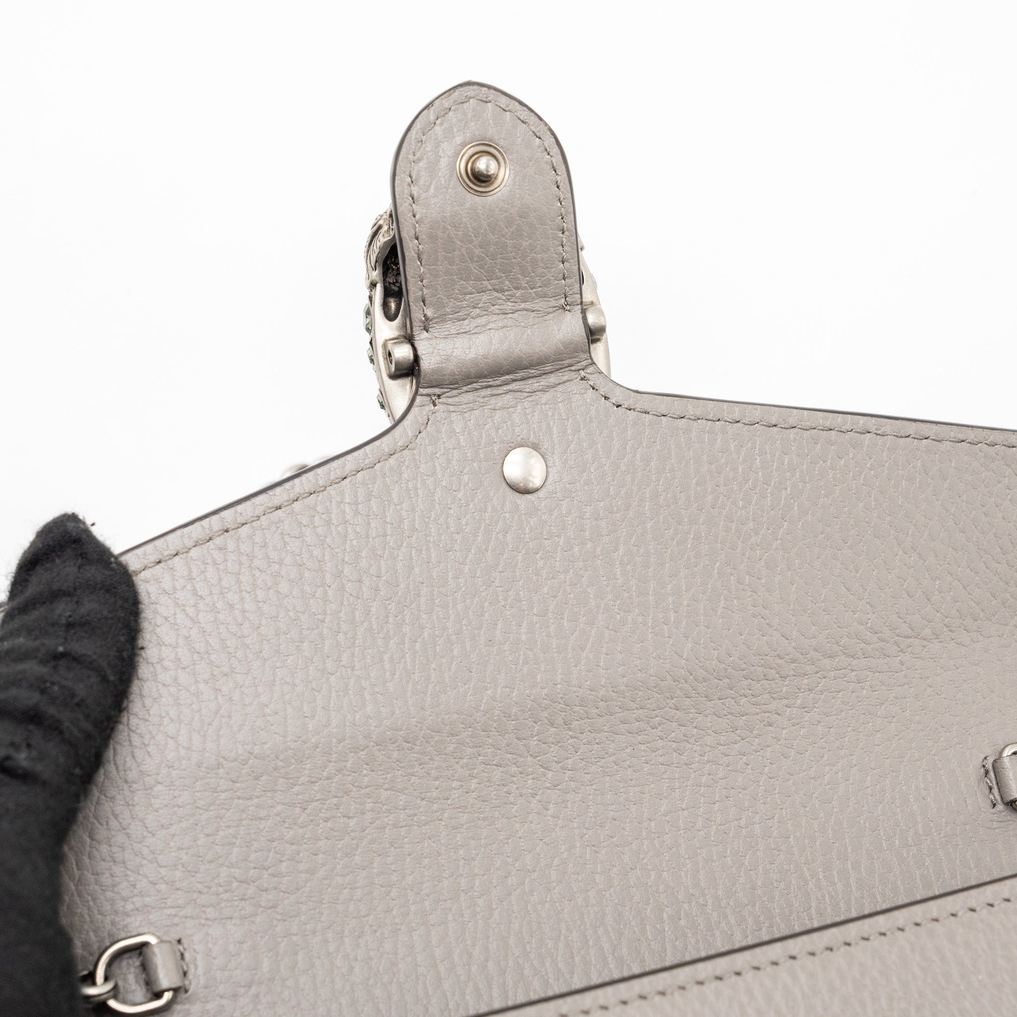 GUCCI DIONYSUS LEATHER MINI CHAIN BAG CALFSKIN GREY SHW