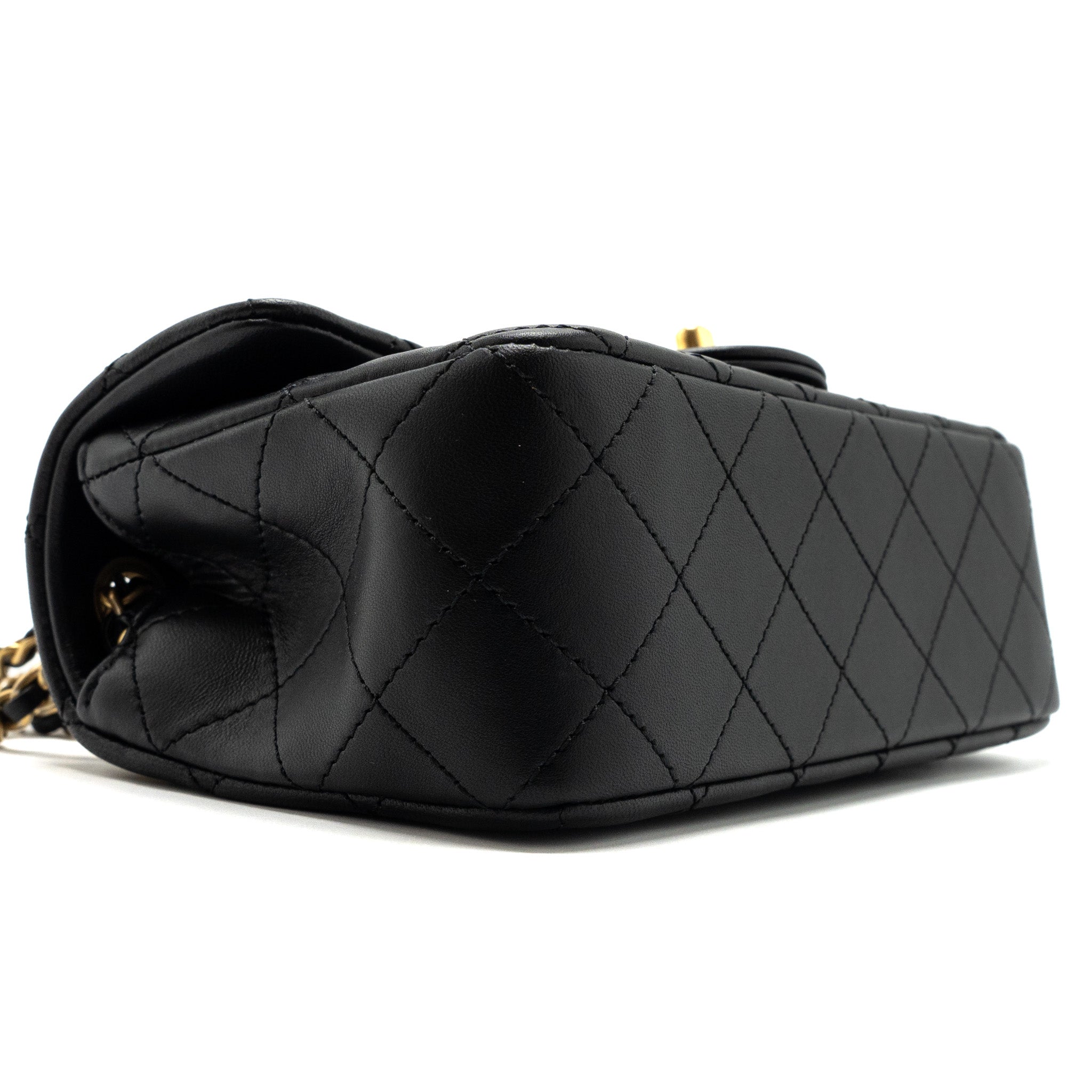 CHANEL 23K PEARL CRUSH MINI RECTANGULAR FLAP BAG LAMBSKIN BLACK GHW (MICROCHIP)
