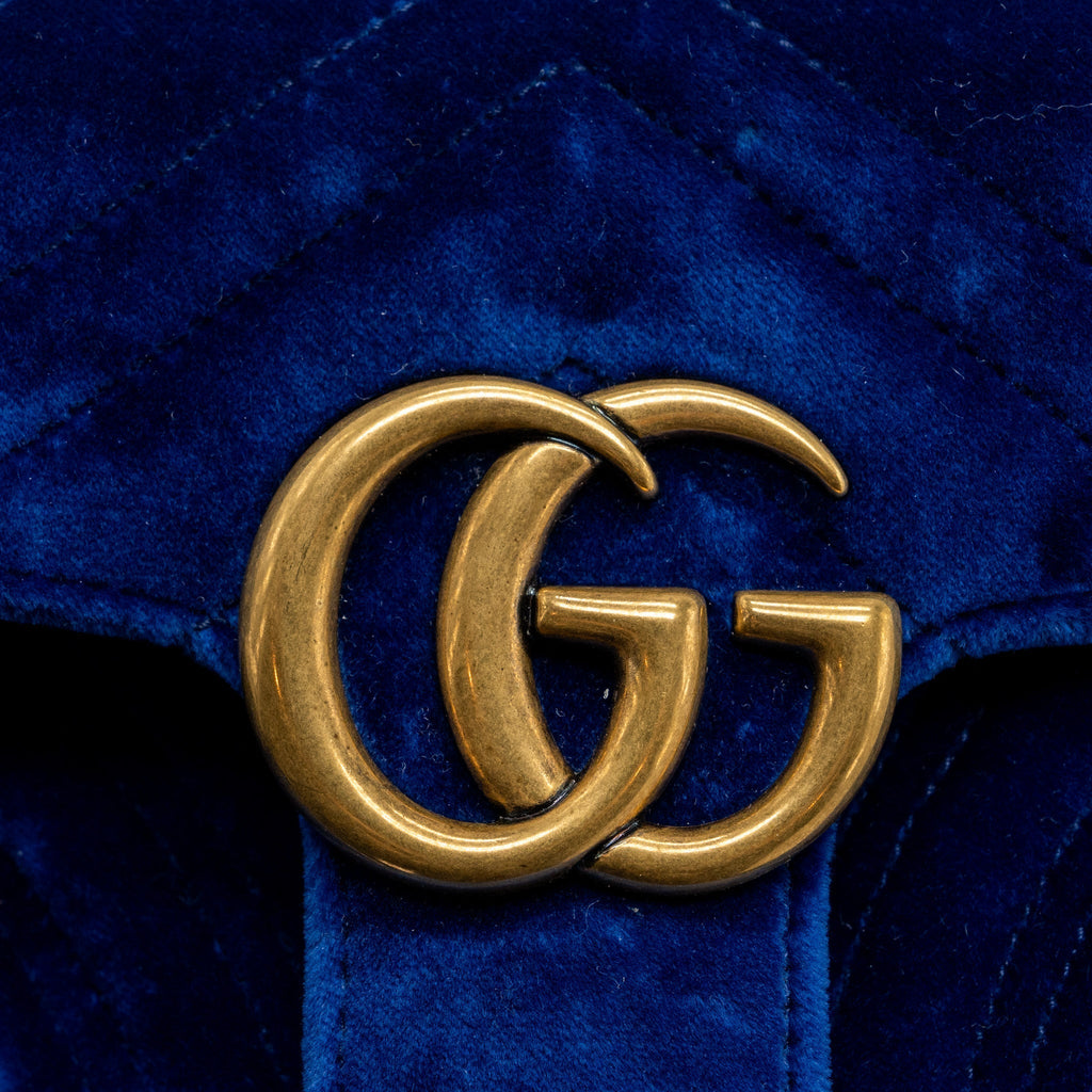 GUCCI SMALL GG MARMONT BAG VELVET BLUE GHW