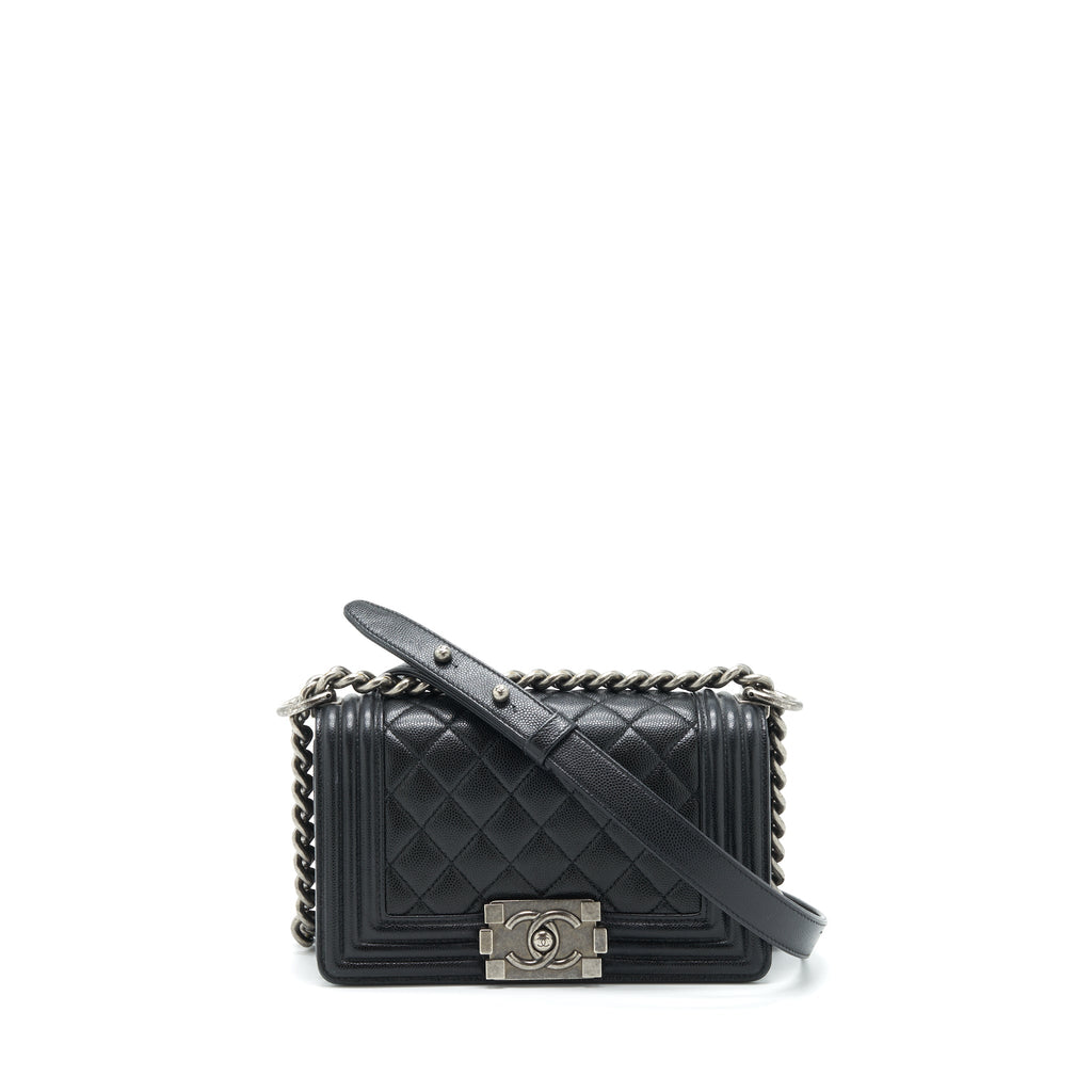 CHANEL SMALL BOY BAG CAVIAR BLACK RUTHENIUM SLIVER HARDWARE