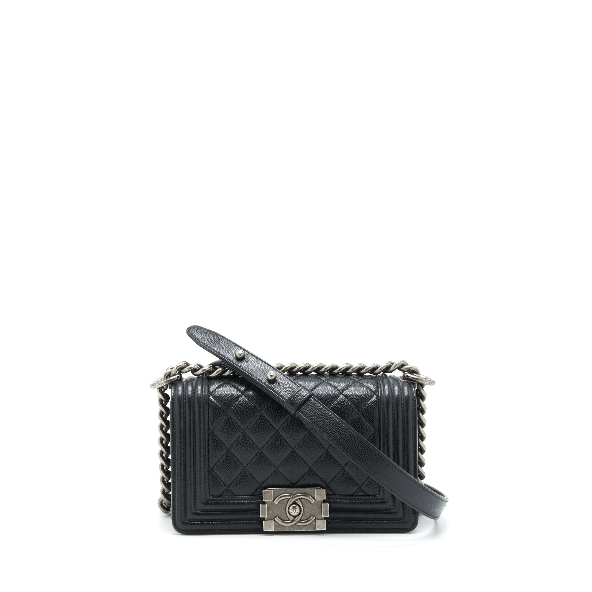 CHANEL SMALL BOY BAG CAVIAR BLACK RUTHENIUM SLIVER HARDWARE