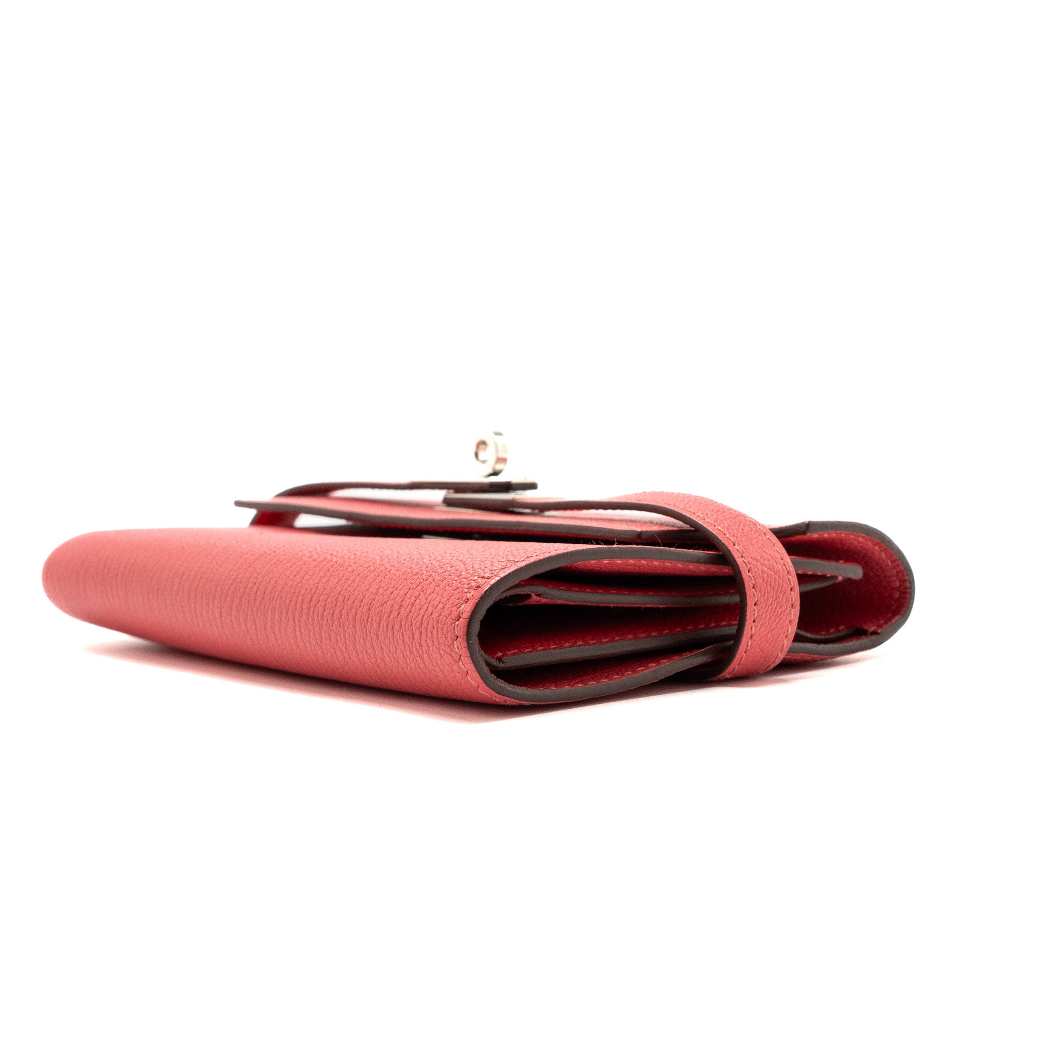 HERMES KELLY COMPACT WALLET CHEVRE MYSORE ROSE AZALEE SHW