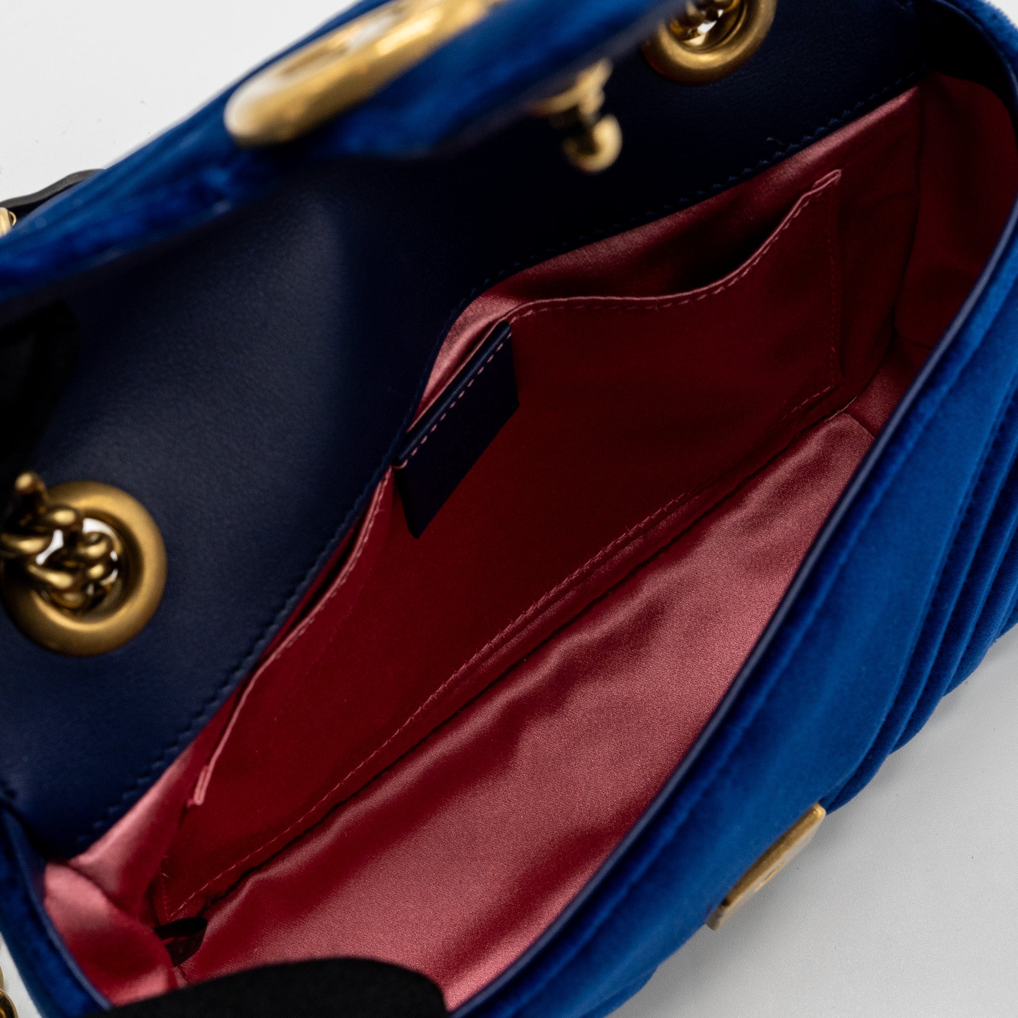 GUCCI SMALL GG MARMONT BAG VELVET BLUE GHW