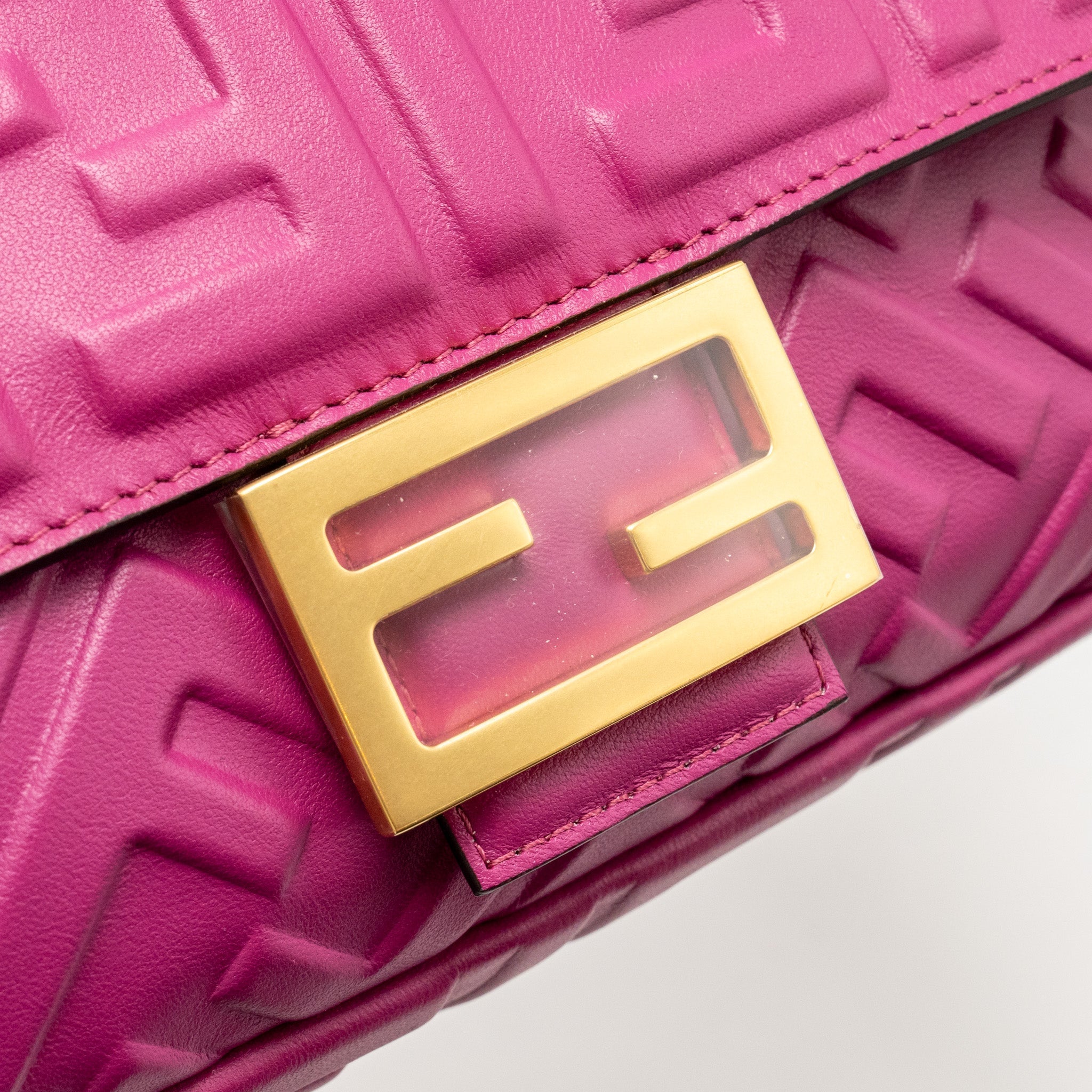 FENDI BAGUETTE BAG FF EMBOSSED NAPPA LEATHER PINK GHW