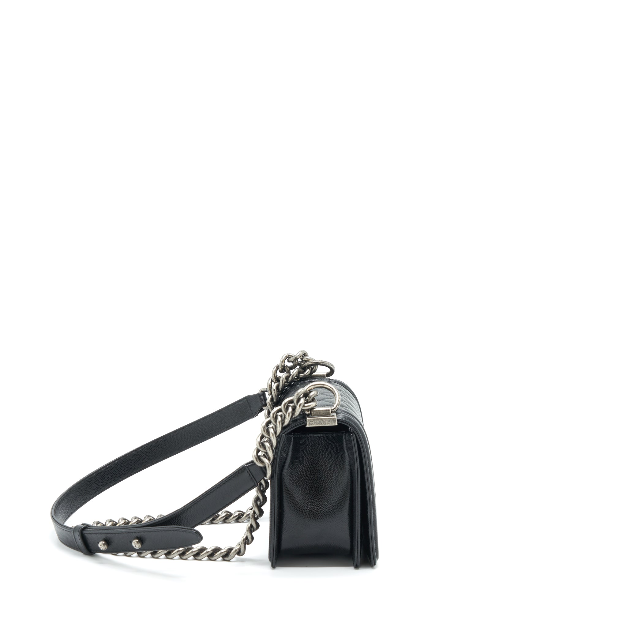 CHANEL SMALL BOY BAG CAVIAR BLACK RUTHENIUM SLIVER HARDWARE