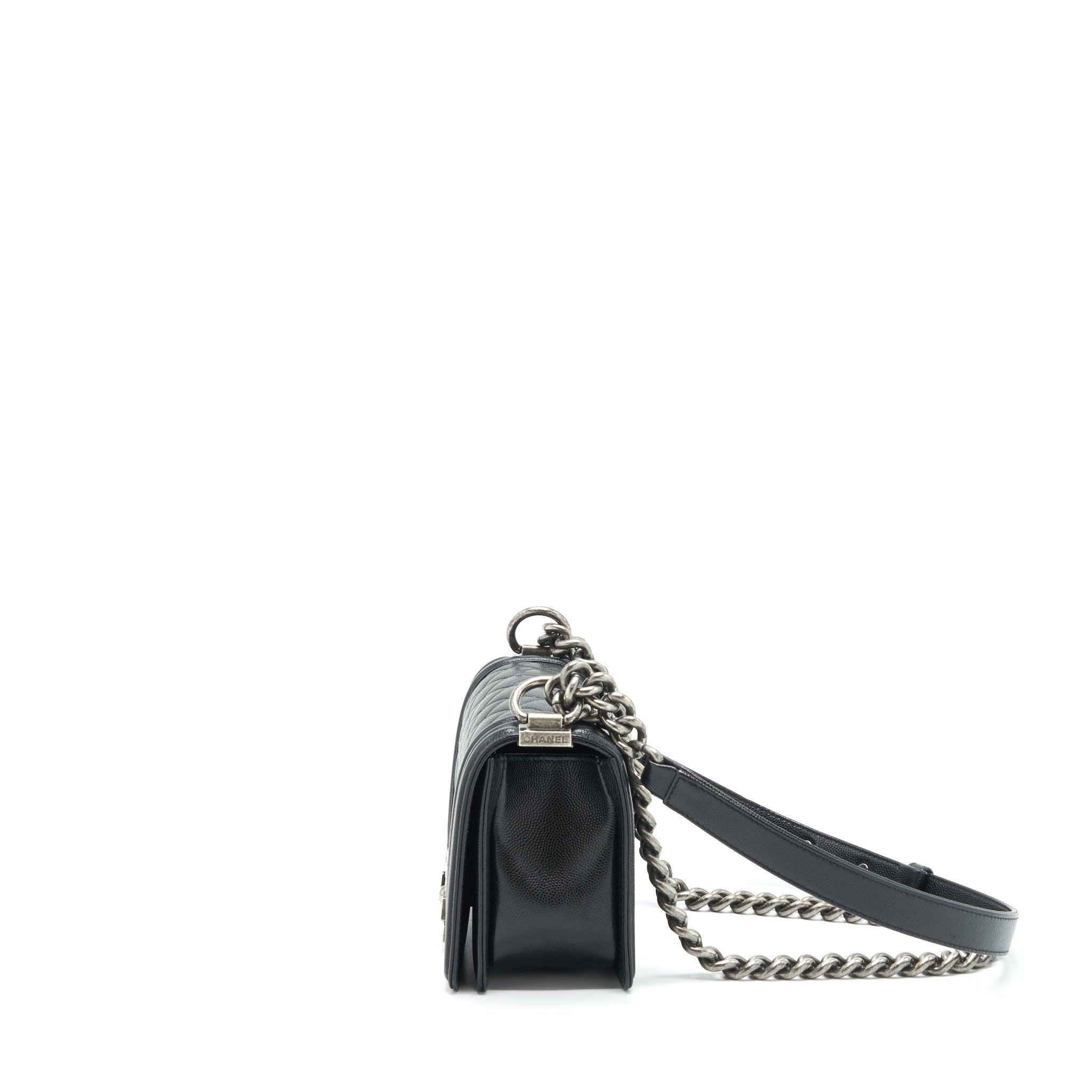 CHANEL SMALL BOY BAG CAVIAR BLACK RUTHENIUM SLIVER HARDWARE