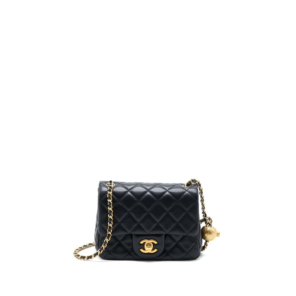CHANEL PEARL CRUSH MINI SQUARE LAMBSKIN BLACK BRUSHED GHW (MICROCHIP)