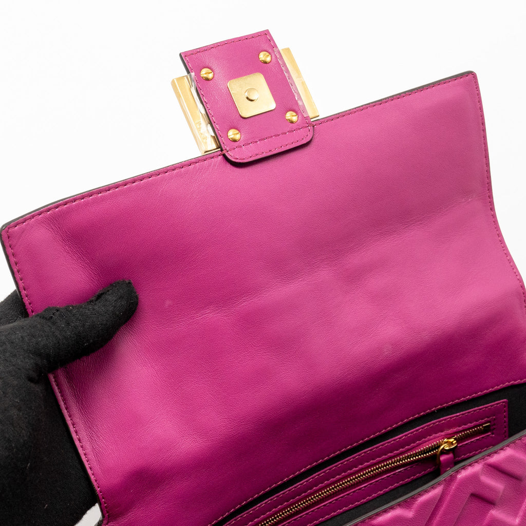 FENDI BAGUETTE BAG FF EMBOSSED NAPPA LEATHER PINK GHW