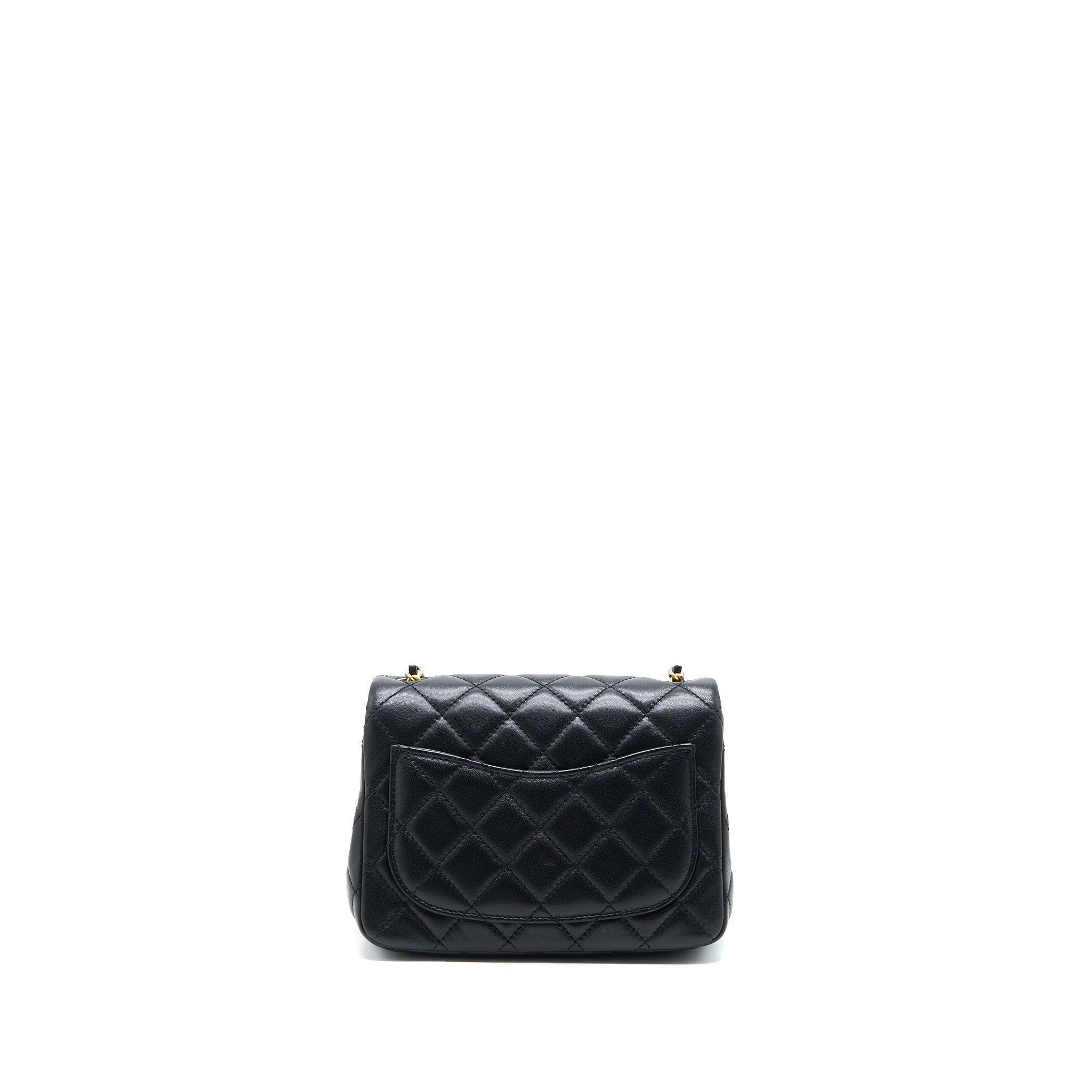 CHANEL PEARL CRUSH MINI SQUARE LAMBSKIN BLACK BRUSHED GHW (MICROCHIP)