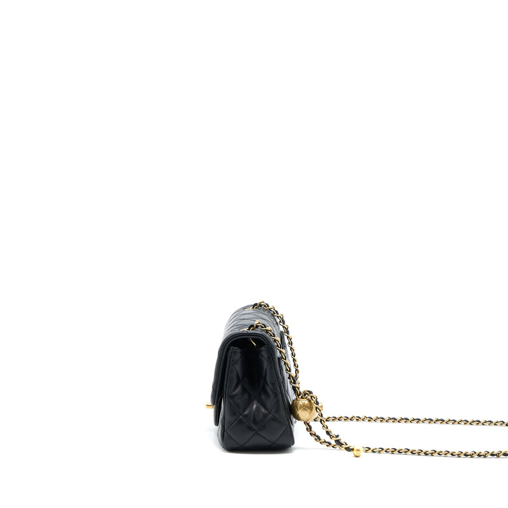 CHANEL PEARL CRUSH MINI SQUARE LAMBSKIN BLACK BRUSHED GHW (MICROCHIP)