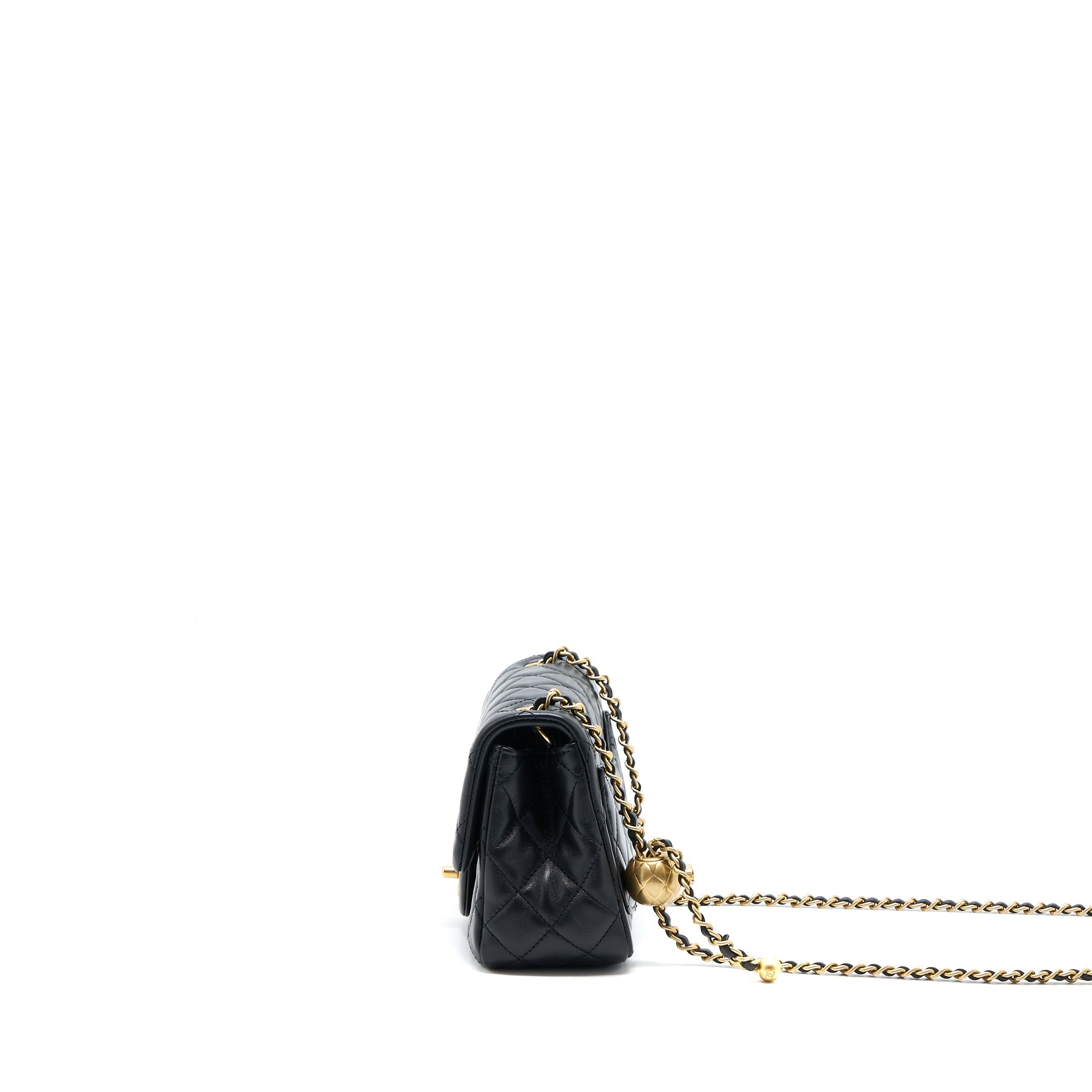 CHANEL PEARL CRUSH MINI SQUARE LAMBSKIN BLACK BRUSHED GHW (MICROCHIP)