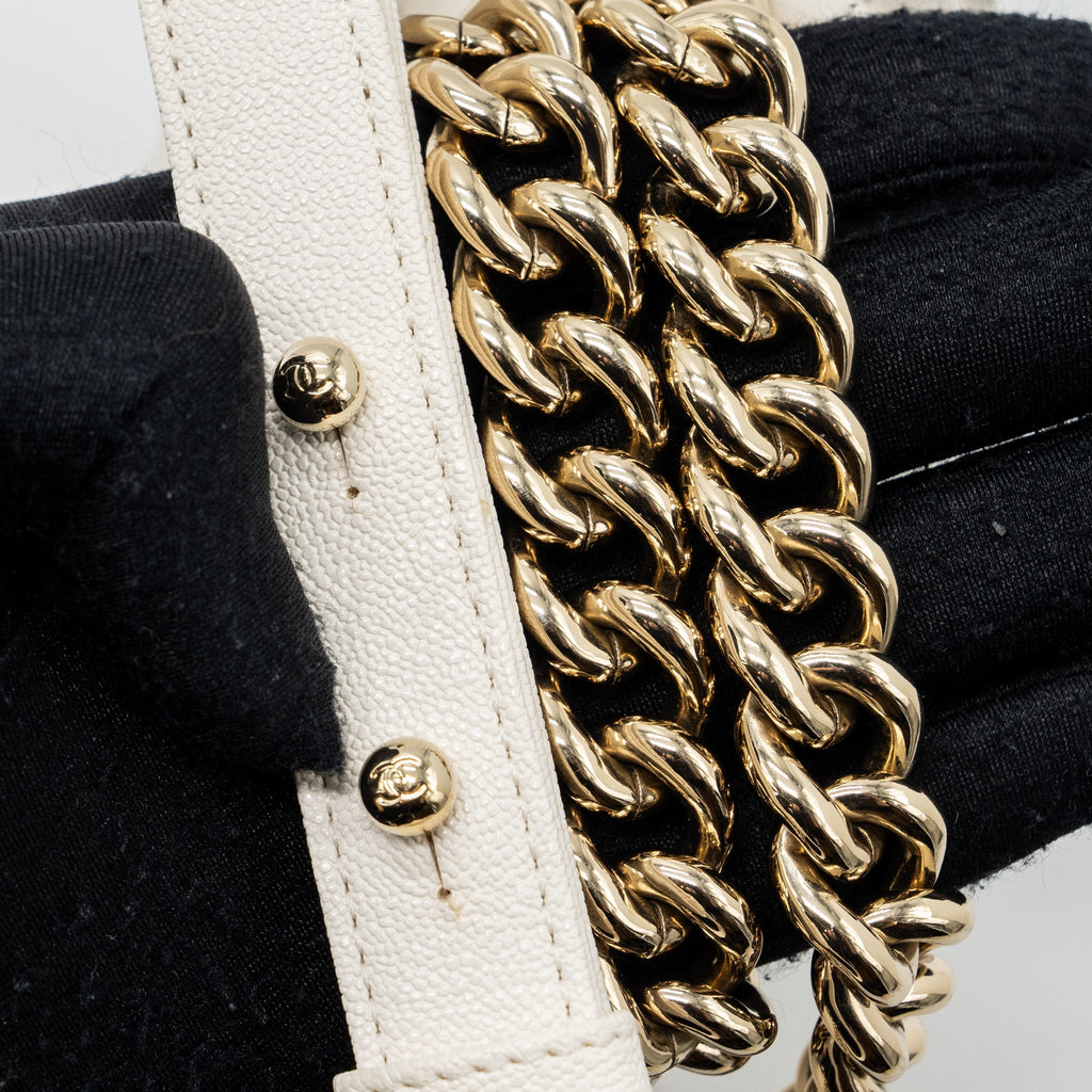 CHANEL MEDIUM LE BOY CAVIAR WHITE LGHW