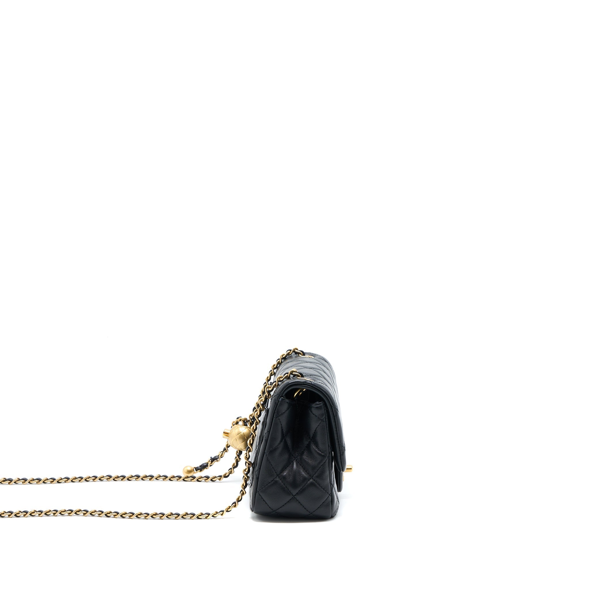 CHANEL PEARL CRUSH MINI SQUARE LAMBSKIN BLACK BRUSHED GHW (MICROCHIP)