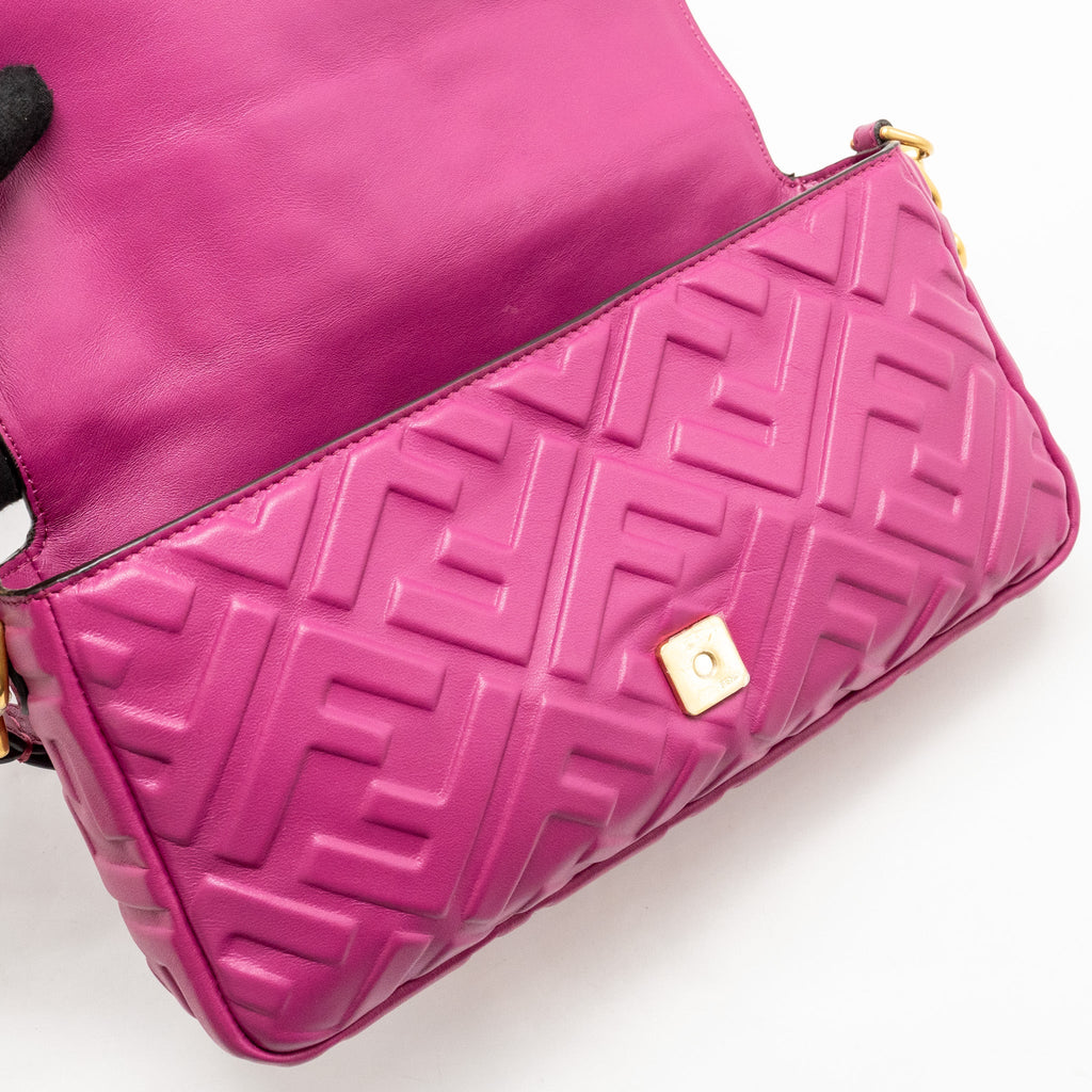 FENDI BAGUETTE BAG FF EMBOSSED NAPPA LEATHER PINK GHW