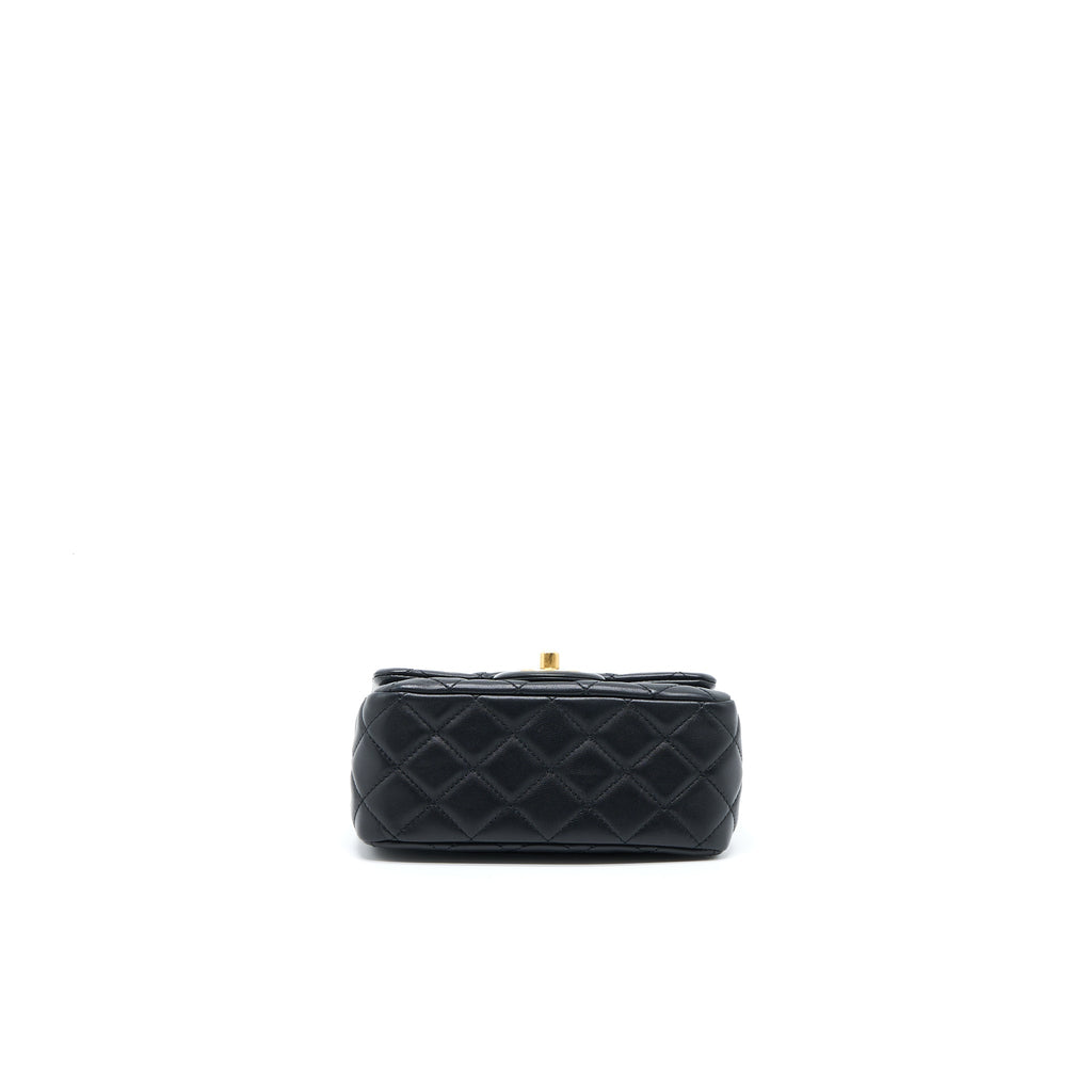 CHANEL PEARL CRUSH MINI SQUARE LAMBSKIN BLACK BRUSHED GHW (MICROCHIP)