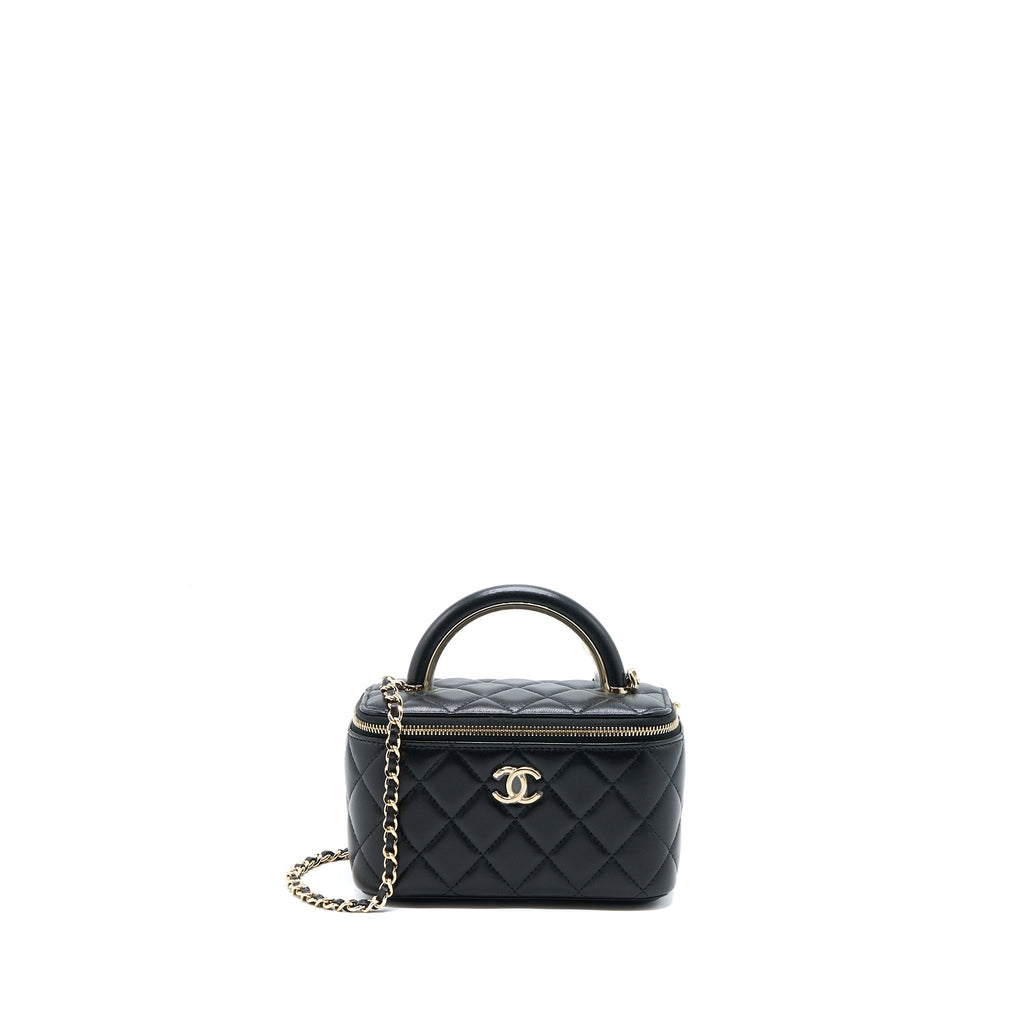 CHANEL 22A TOP HANDLE LONG VANITY CASE LAMBSKIN BLACK LGHW