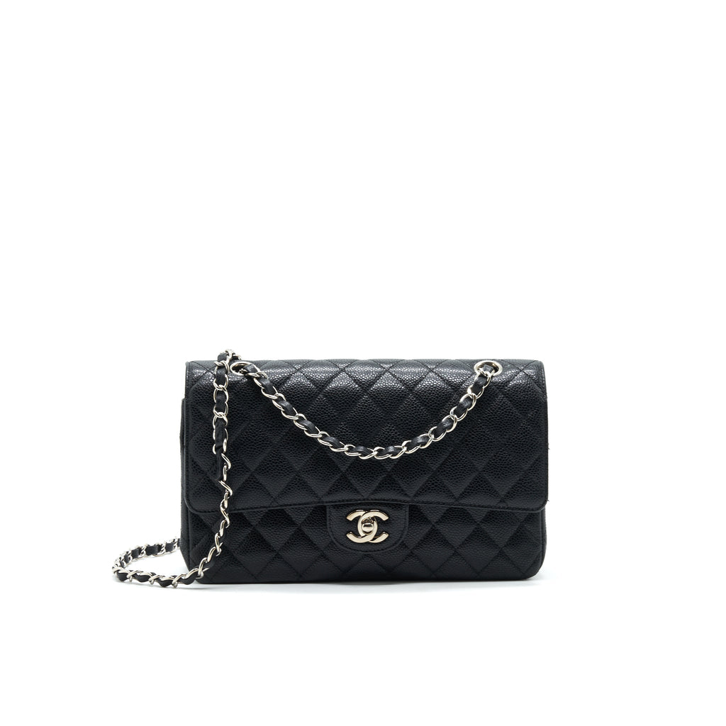 CHANEL MEDIUM CLASSIC DOUBLE FLAP CAVIAR BLACK SHW SERIAL 12