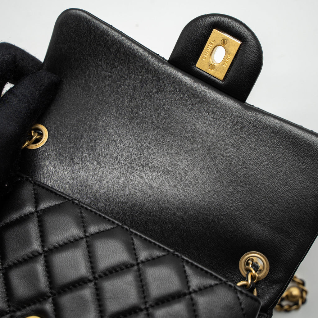CHANEL PEARL CRUSH MINI RECTANGULAR LAMBSKIN BLACK BRUSHED GHW (MICROCHIP)