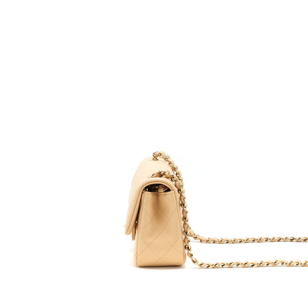 CHANEL 22C MINI RECTANGULAR FLAP BAG LAMBSKIN BEIGE LGHW