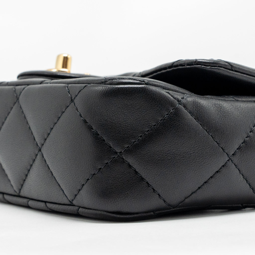 CHANEL 24S TOP HANDLE MINI FLAP BAG LAMBSKIN BLACK GHW (MICROCHIP)