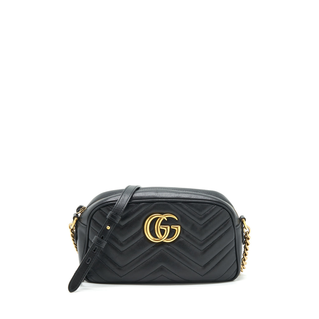 GUCCI GG MARMONT SMALL MATELASSE SHOULDER BAG BLACK GHW