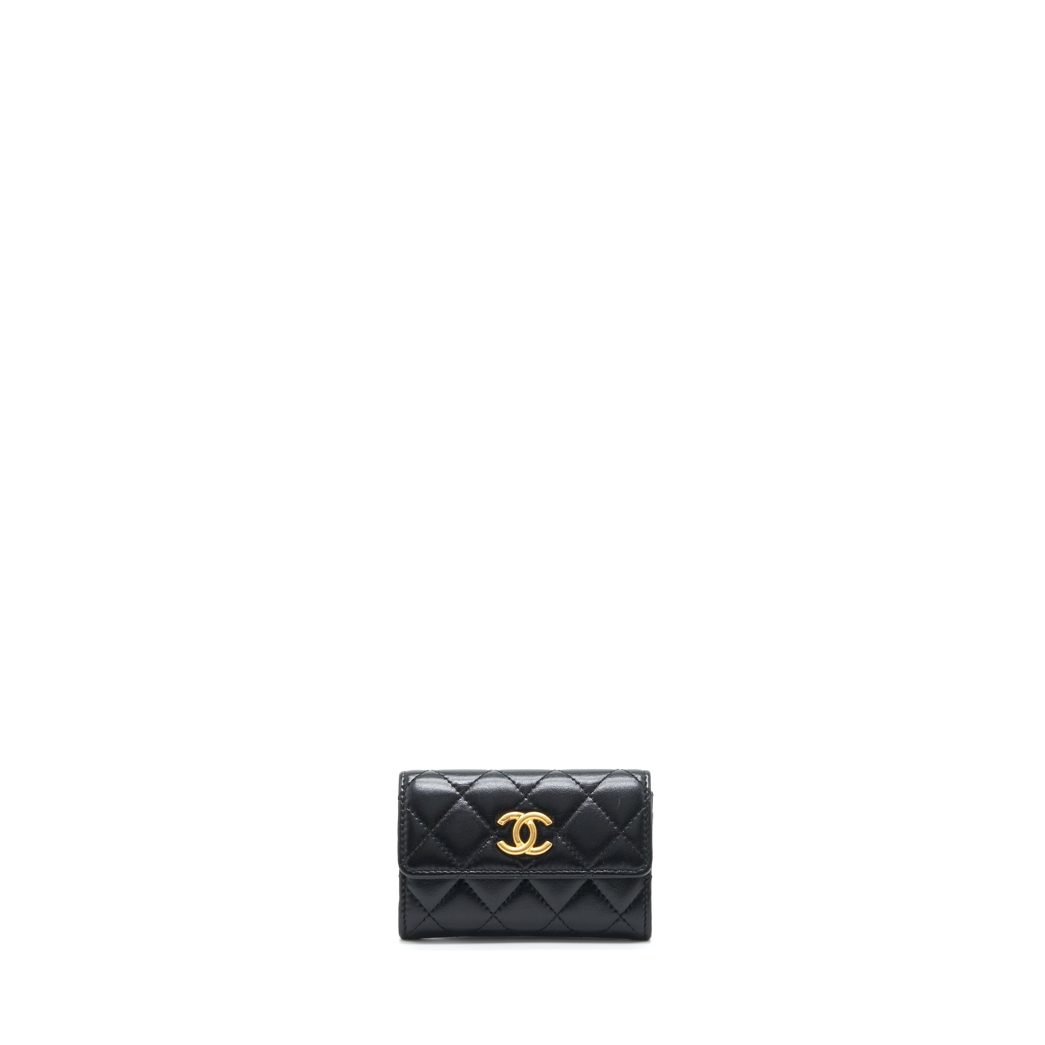 CHANEL QUILTED MINI FLAP CARD HOLDER LAMBSKIN BLACK GHW