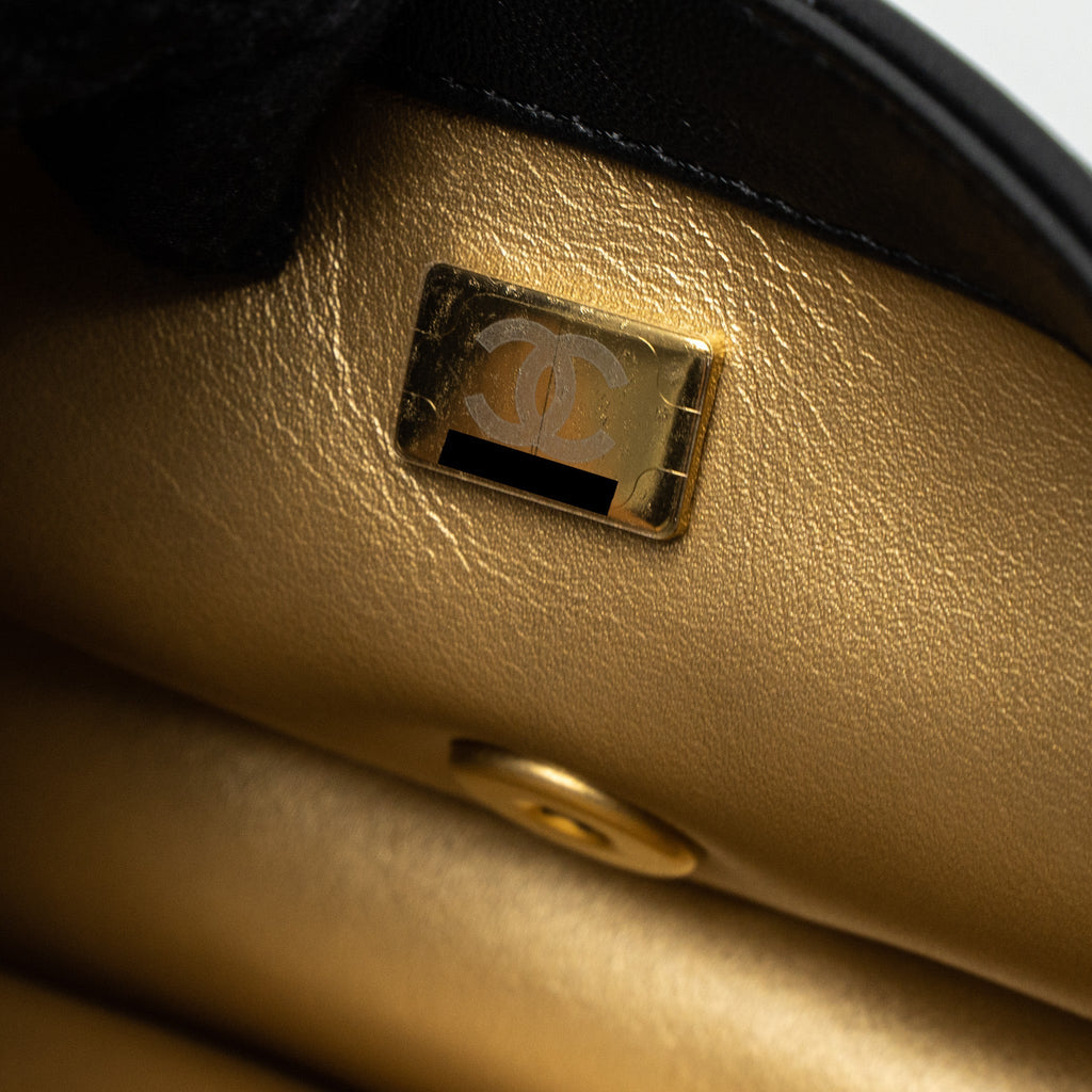 CHANEL PEARL CRUSH MINI RECTANGULAR LAMBSKIN BLACK BRUSHED GHW (MICROCHIP)