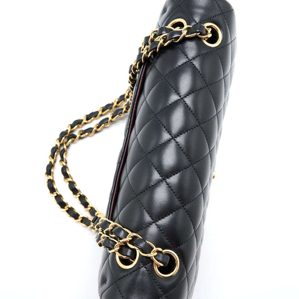 CHANEL MEDIUM CLASSIC DOUBLE FLAP BAG LAMBSKIN BLACK GHW