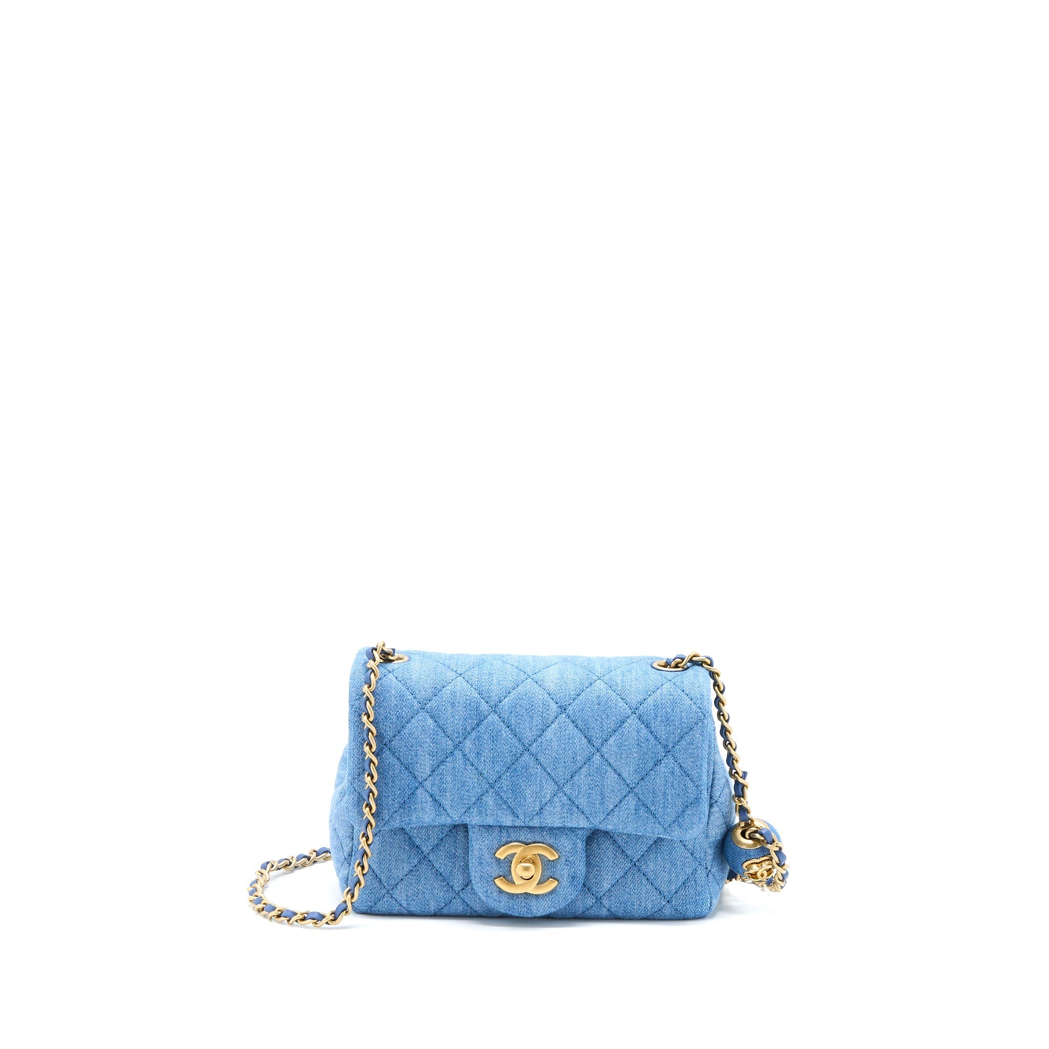 CHANEL PEARL CRUSH MINI SQUARE FLAP BAG DENIM BRUSHED GHW (MICROCHIP)