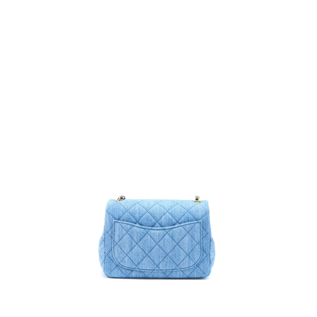 CHANEL PEARL CRUSH MINI SQUARE FLAP BAG DENIM BRUSHED GHW (MICROCHIP)