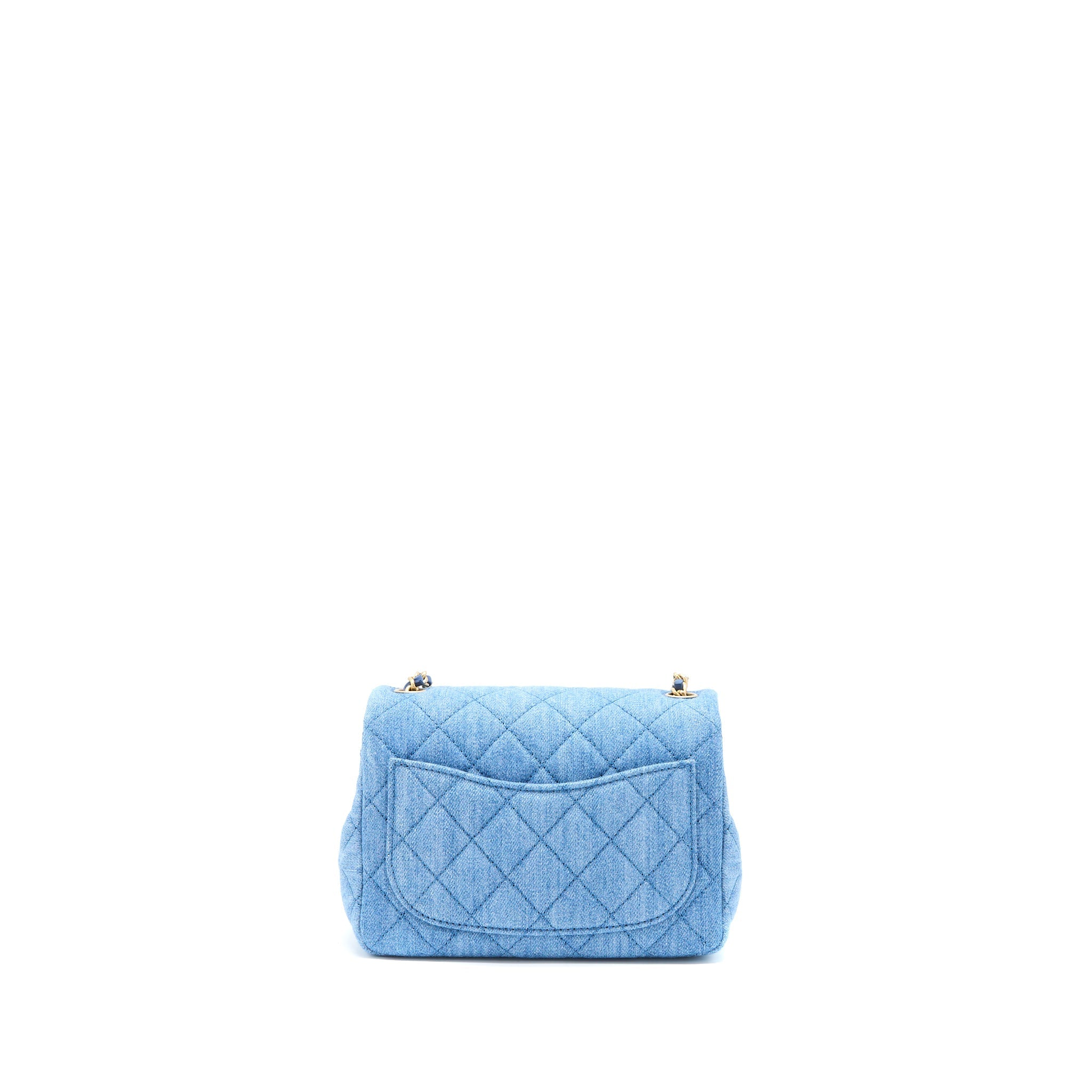 CHANEL PEARL CRUSH MINI SQUARE FLAP BAG DENIM BRUSHED GHW (MICROCHIP)