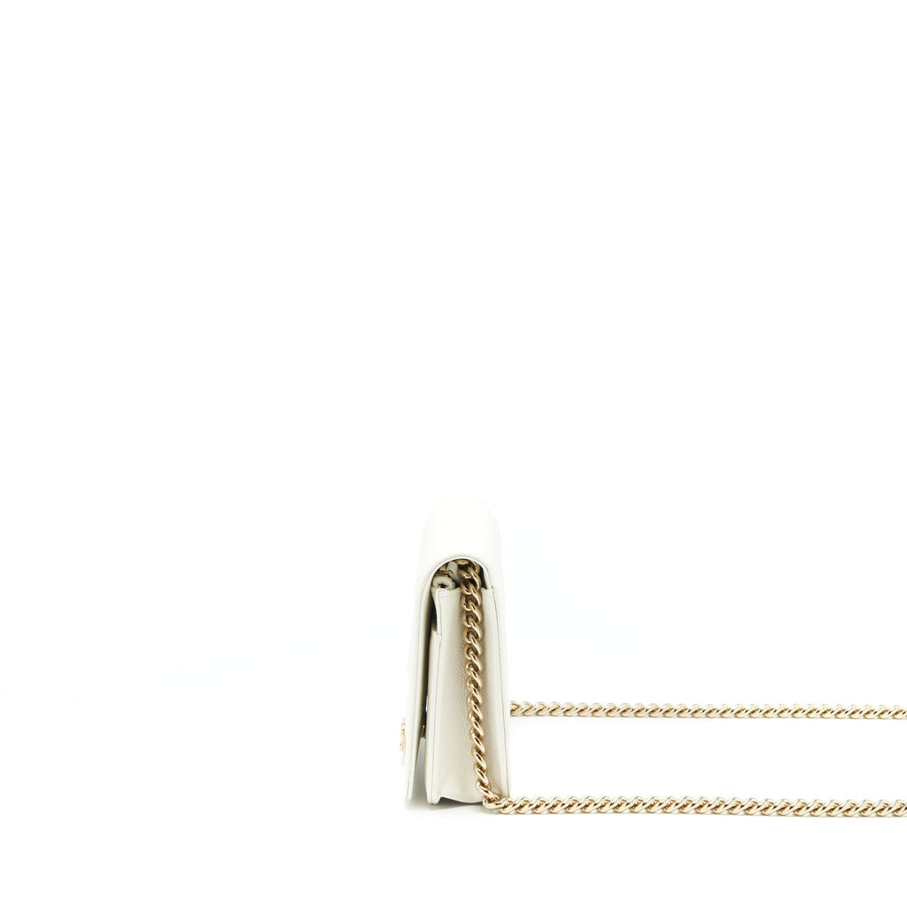 CHANEL BOY WALLET ON CHAIN CAVIAR WHITE LGHW (MICROCHIP)