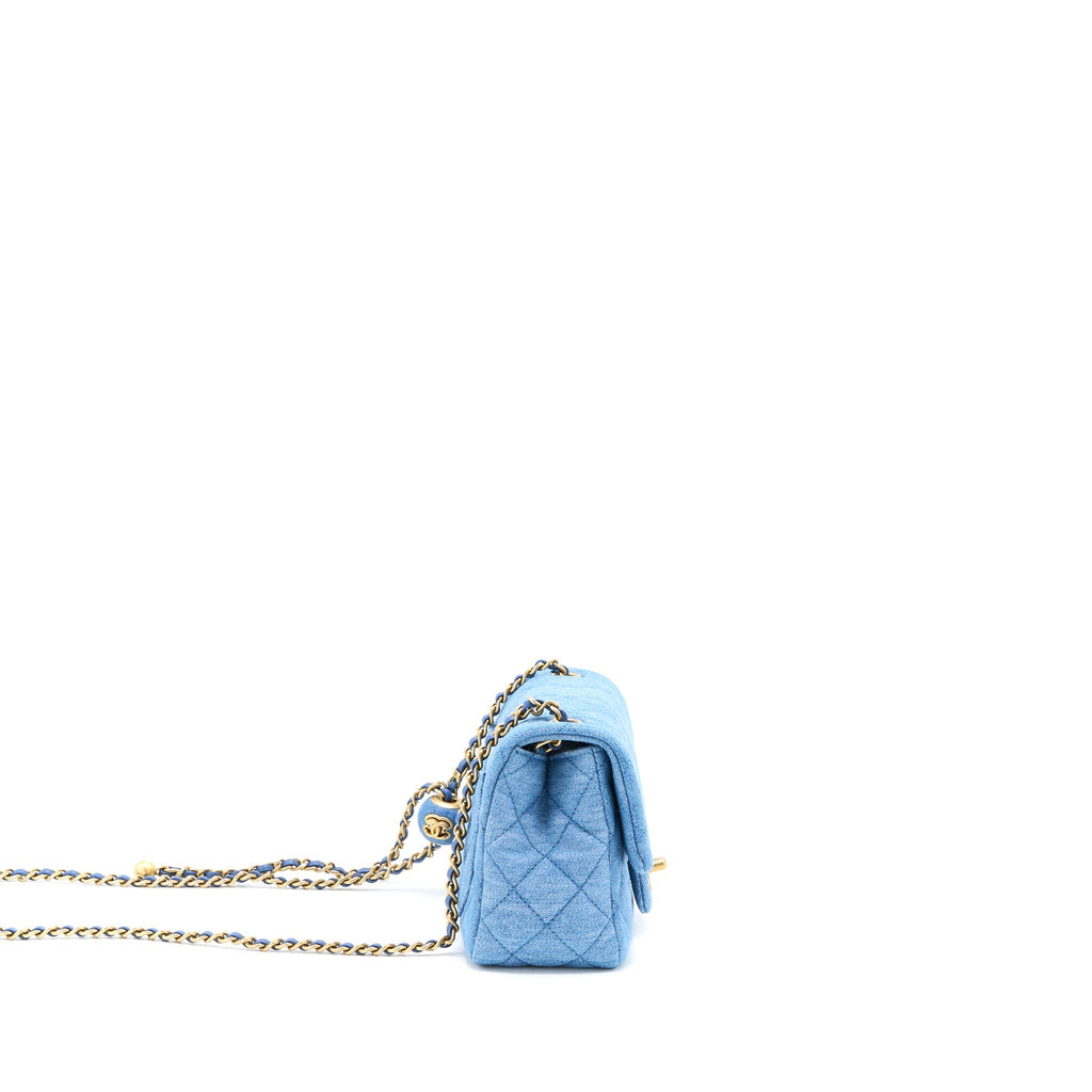 CHANEL PEARL CRUSH MINI SQUARE FLAP BAG DENIM BRUSHED GHW (MICROCHIP)